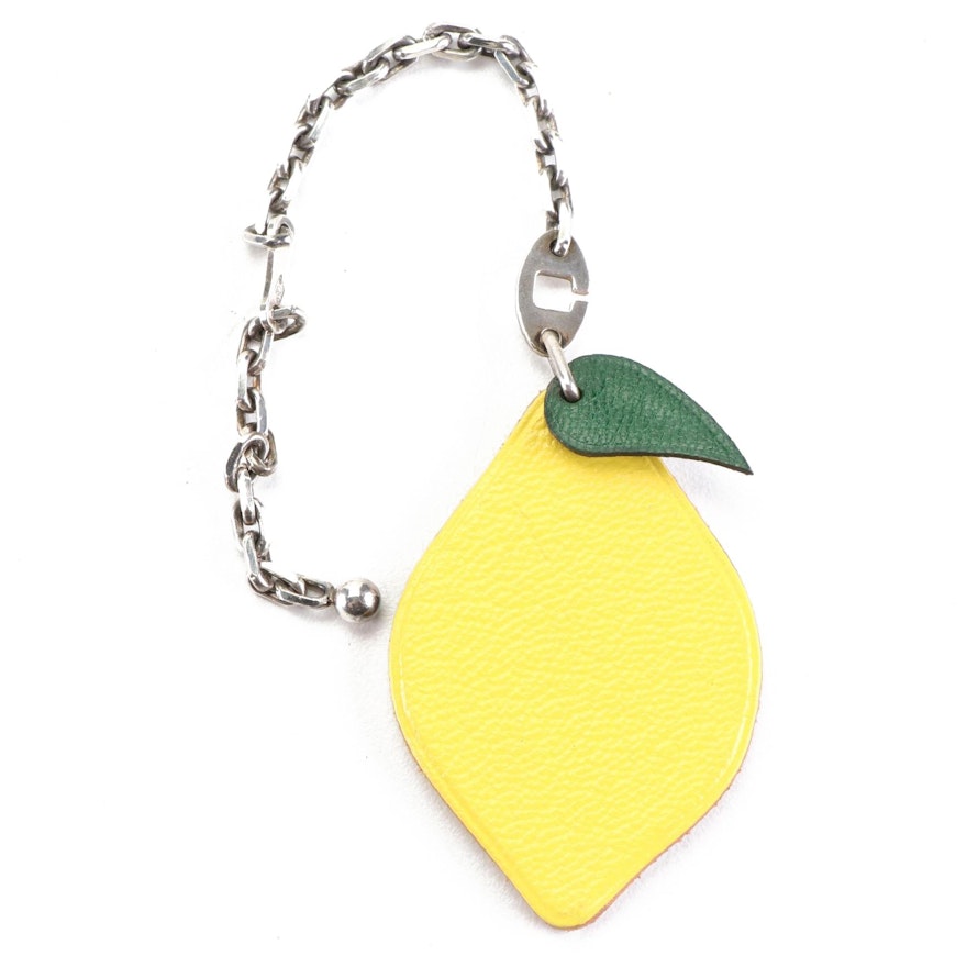 Hermès Lemon Bag Charm in Yellow/Green Goatskin Leather with Box