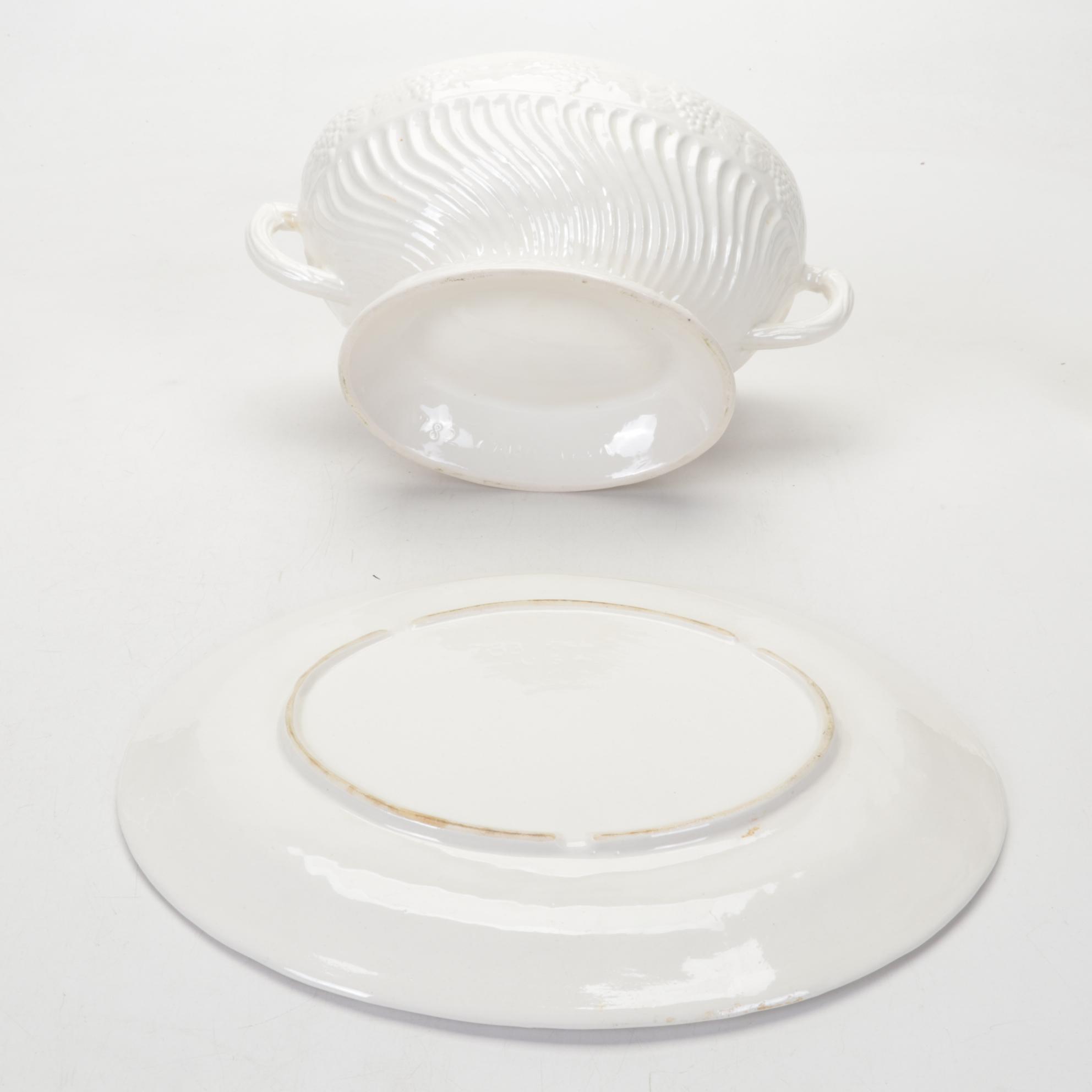 White Ceramic Tureen and Underplate with Table Linens