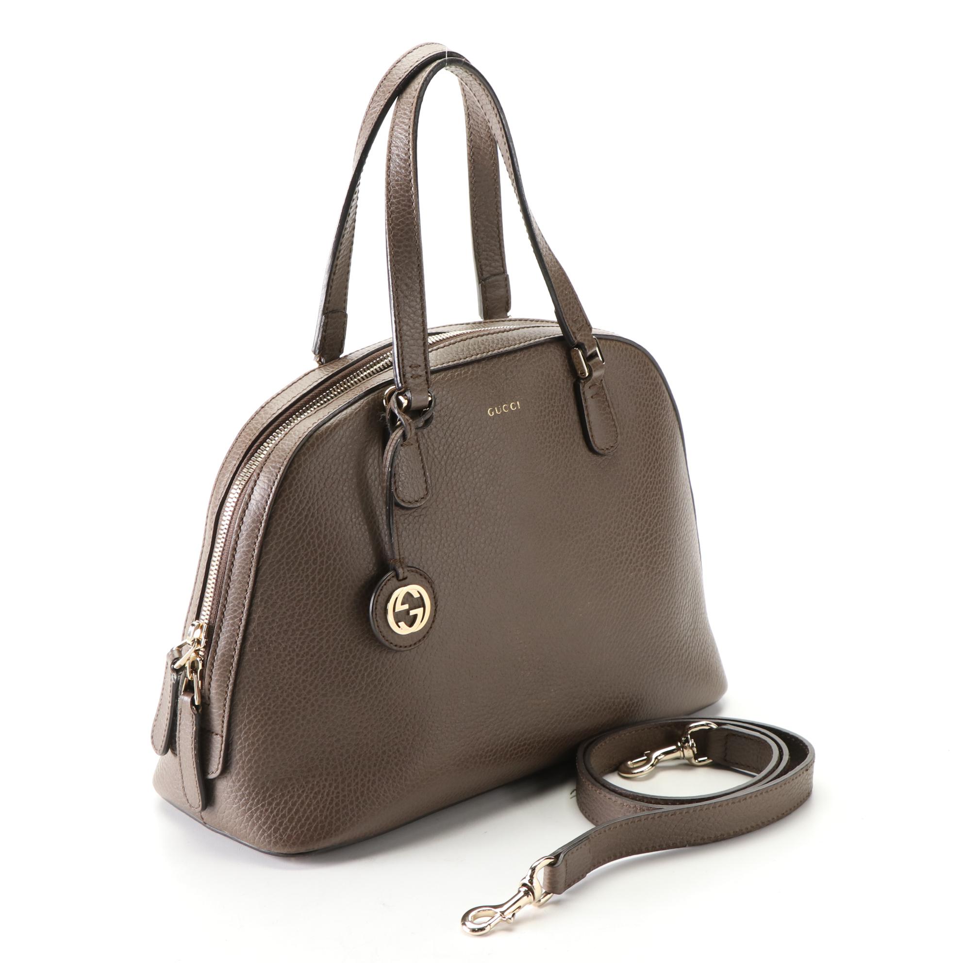 Gucci Lady Dollar Dome Satchel Handbag in Brown Grained Leather