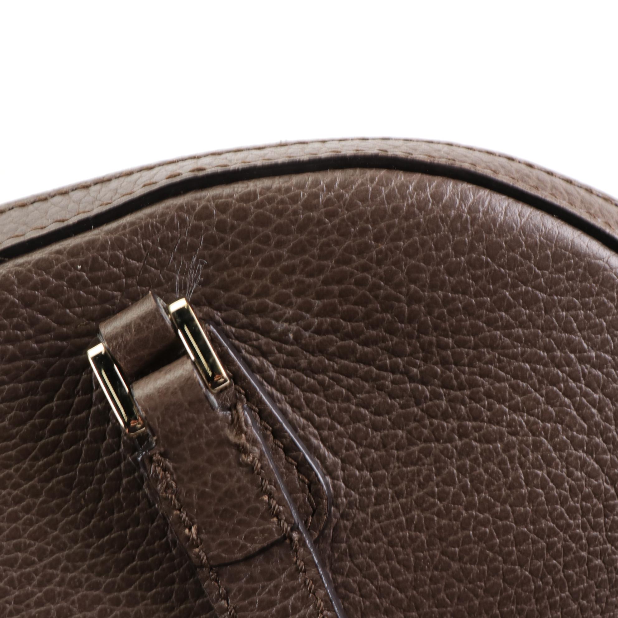 Gucci Lady Dollar Dome Satchel Handbag in Brown Grained Leather