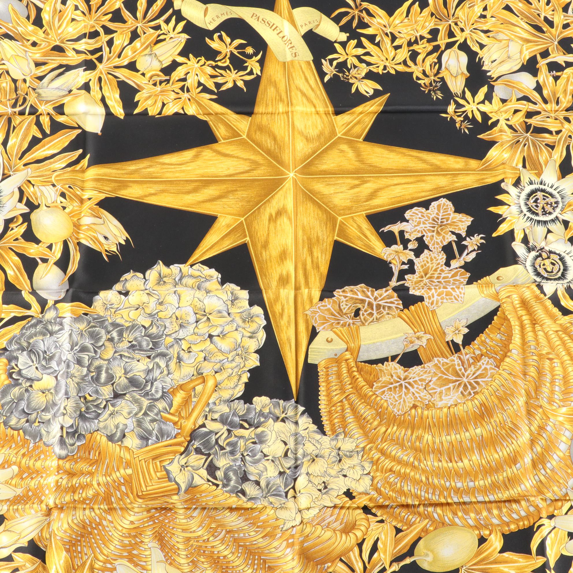 Hermès "Passiflores" Scarf 90 in Silk Twill
