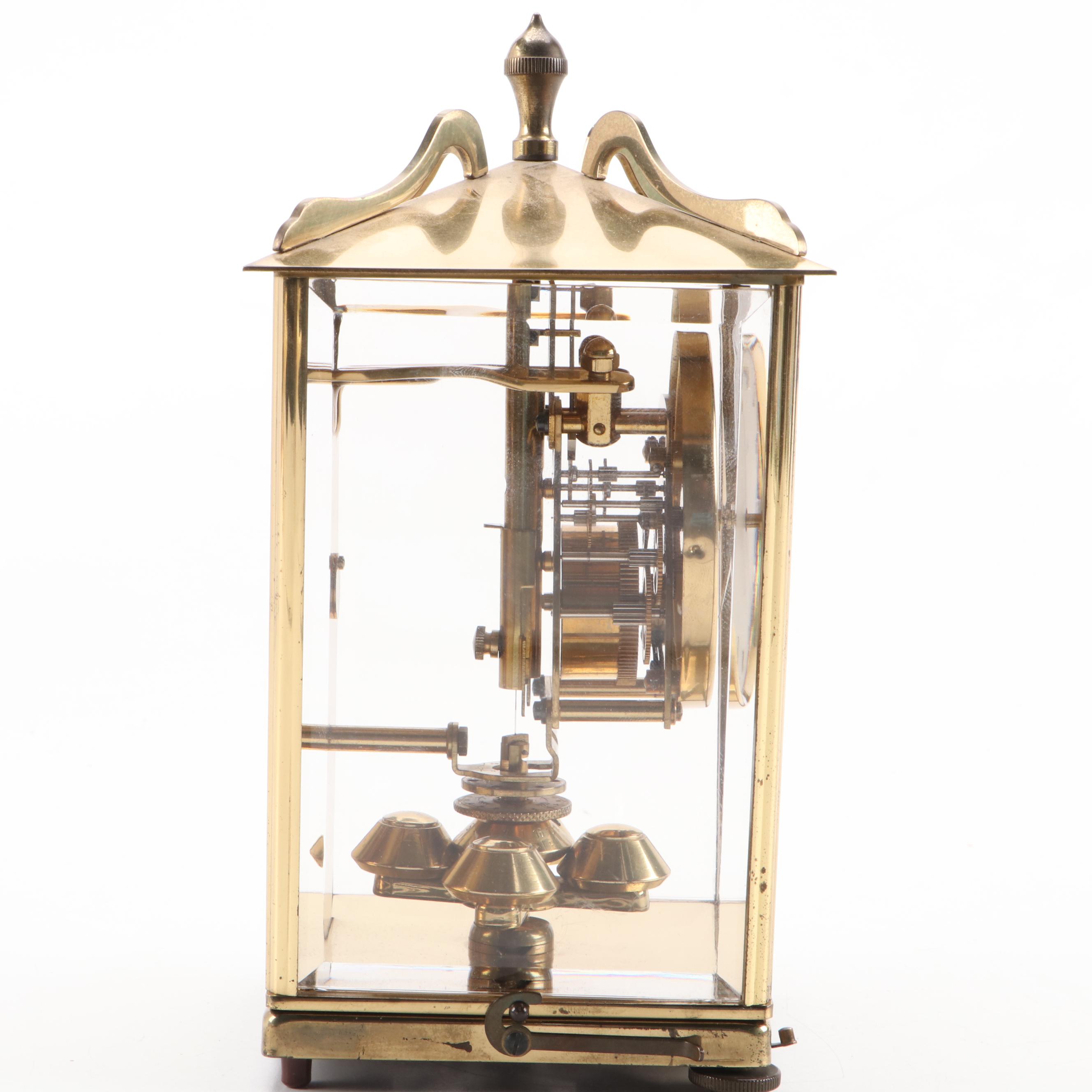 Schatz Brass 400-Day Mantel Clock and Pair of Brass Wall Candle Sconces