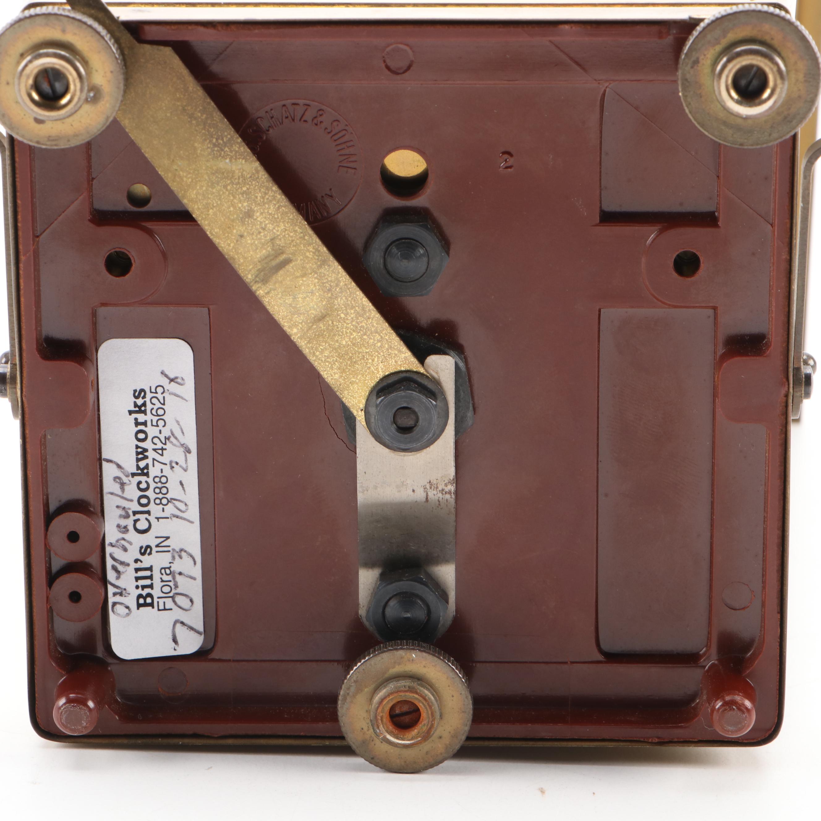 Schatz Brass 400-Day Mantel Clock and Pair of Brass Wall Candle Sconces