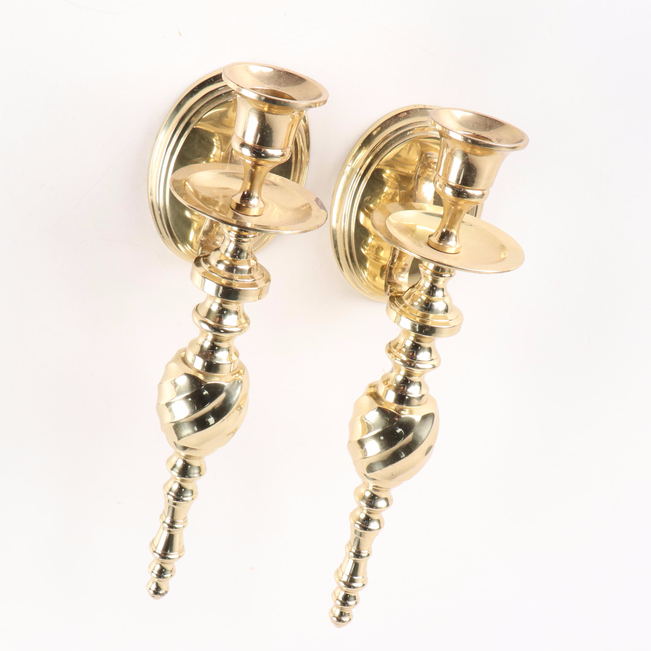 Schatz Brass 400-Day Mantel Clock and Pair of Brass Wall Candle Sconces