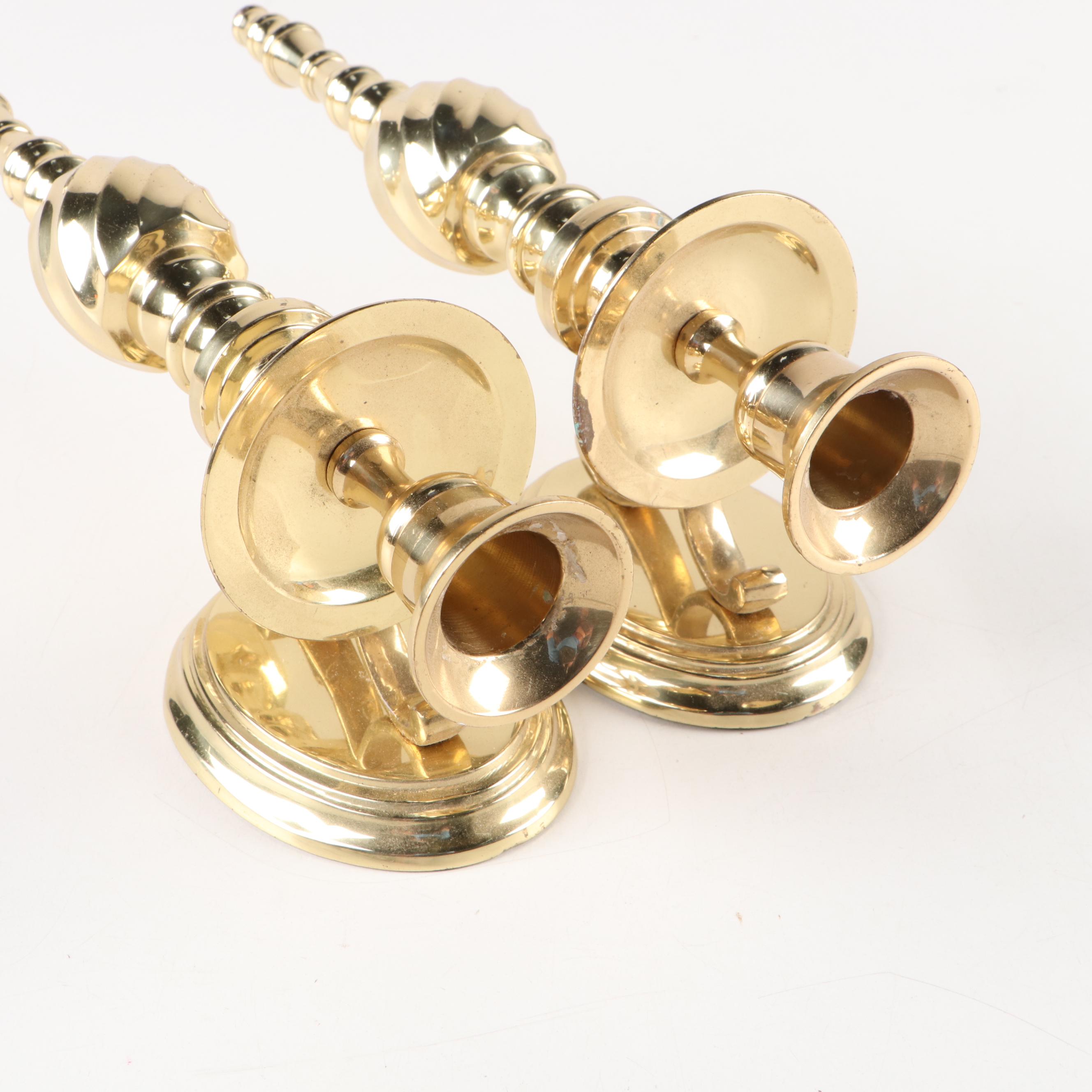 Schatz Brass 400-Day Mantel Clock and Pair of Brass Wall Candle Sconces