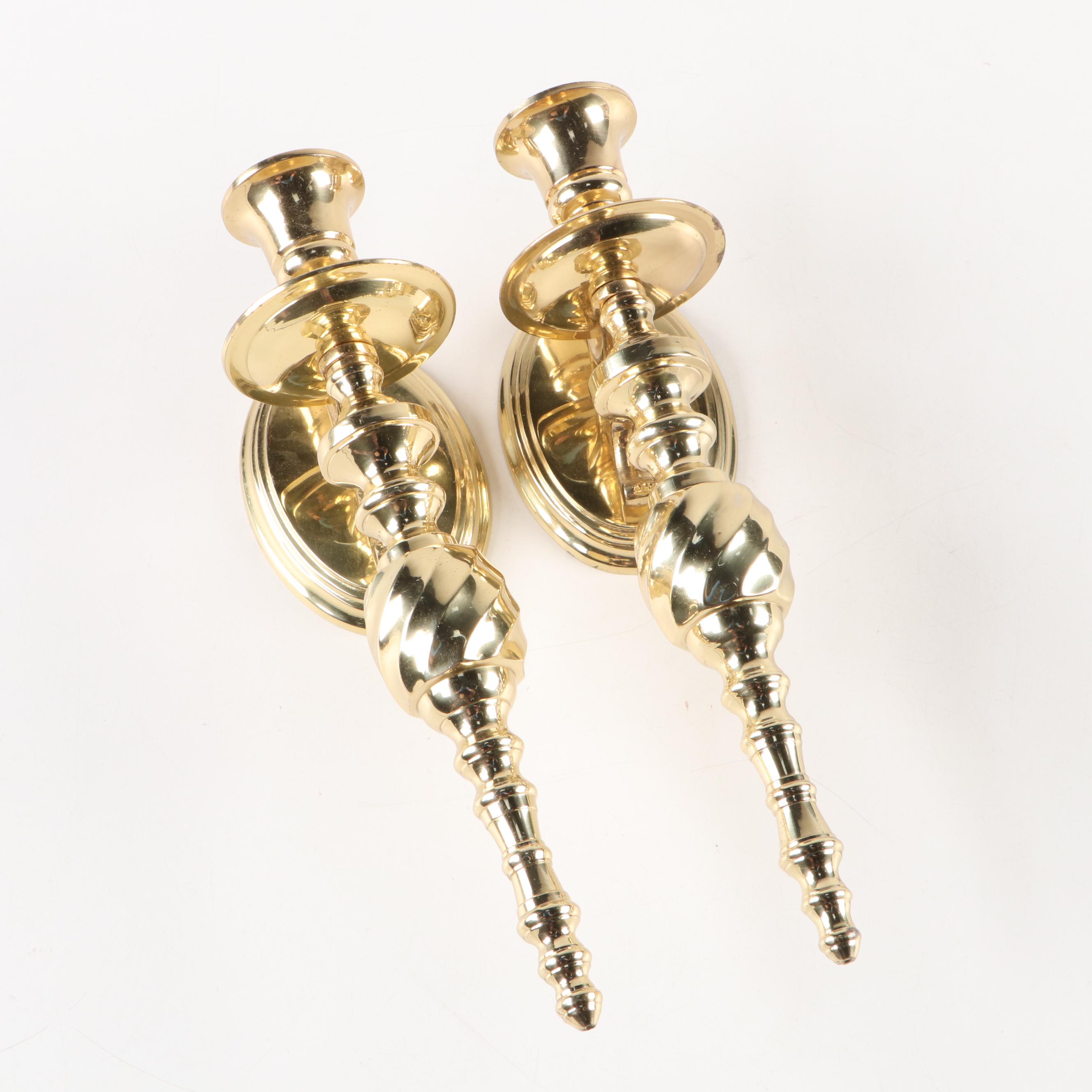 Schatz Brass 400-Day Mantel Clock and Pair of Brass Wall Candle Sconces