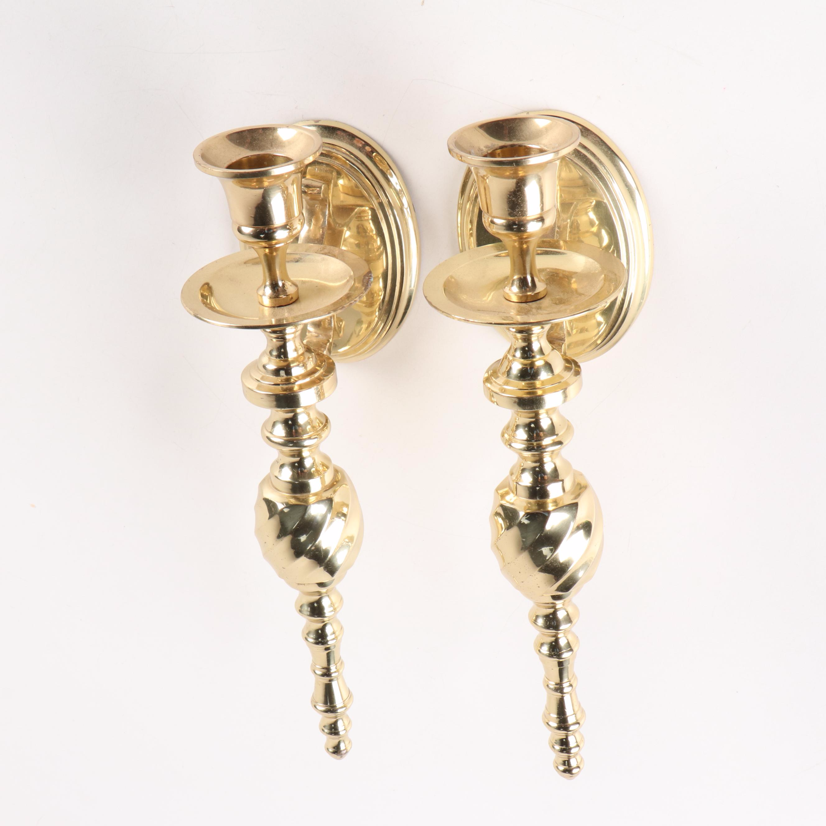 Schatz Brass 400-Day Mantel Clock and Pair of Brass Wall Candle Sconces