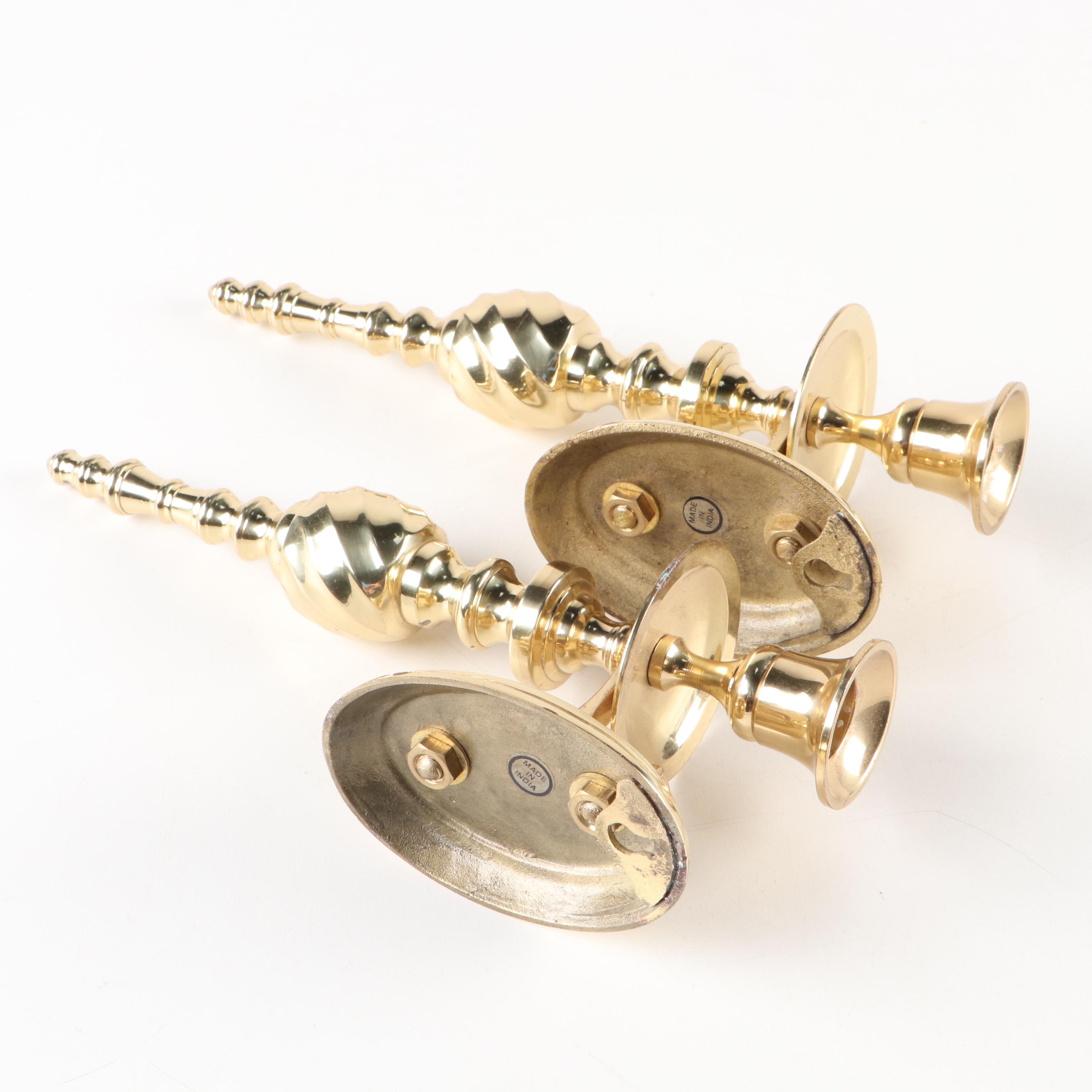 Schatz Brass 400-Day Mantel Clock and Pair of Brass Wall Candle Sconces