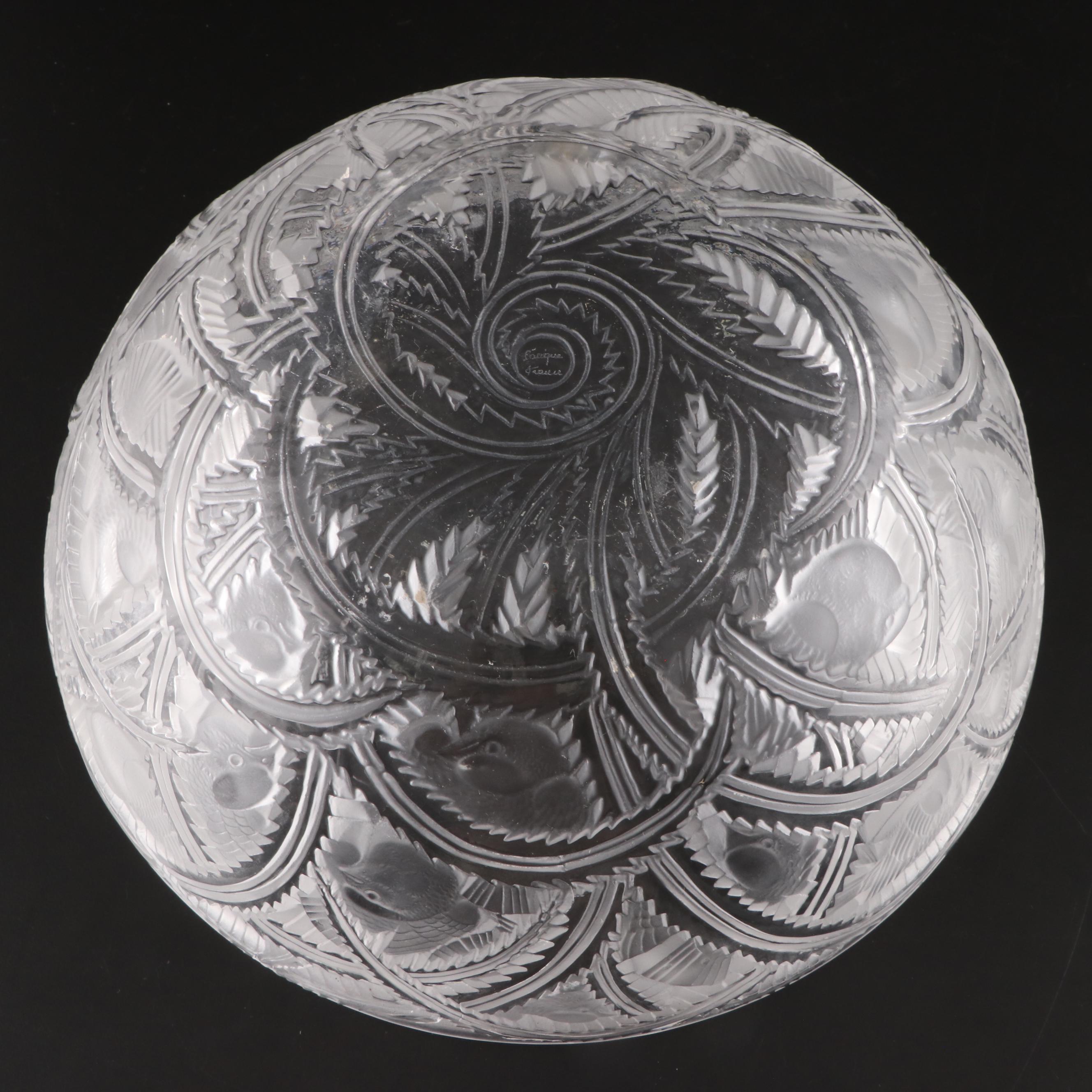 Lalique "Pinson" Frosted Crystal Bowl, Mid to Late 20th Century