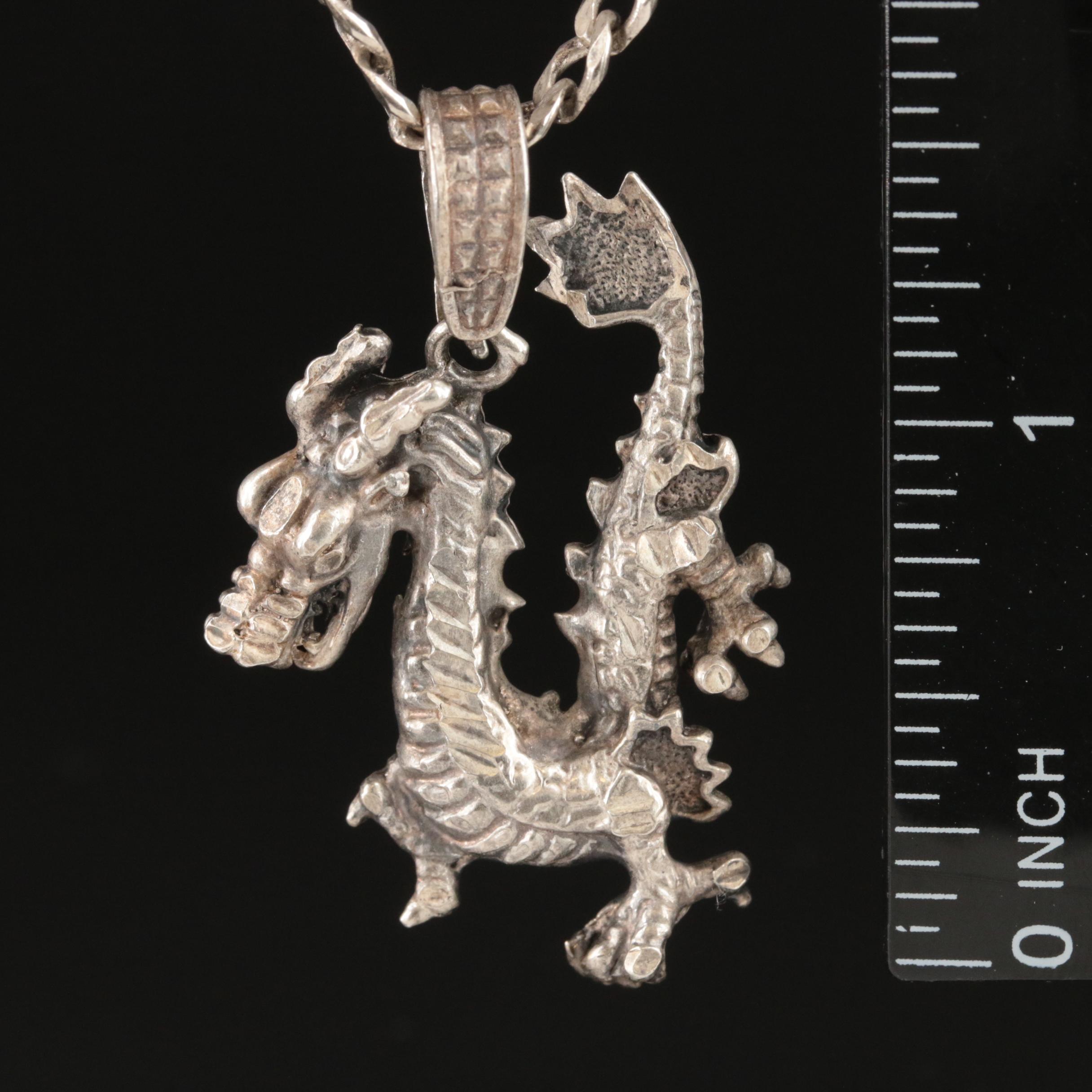 Sterling Dragon Pendant Necklace