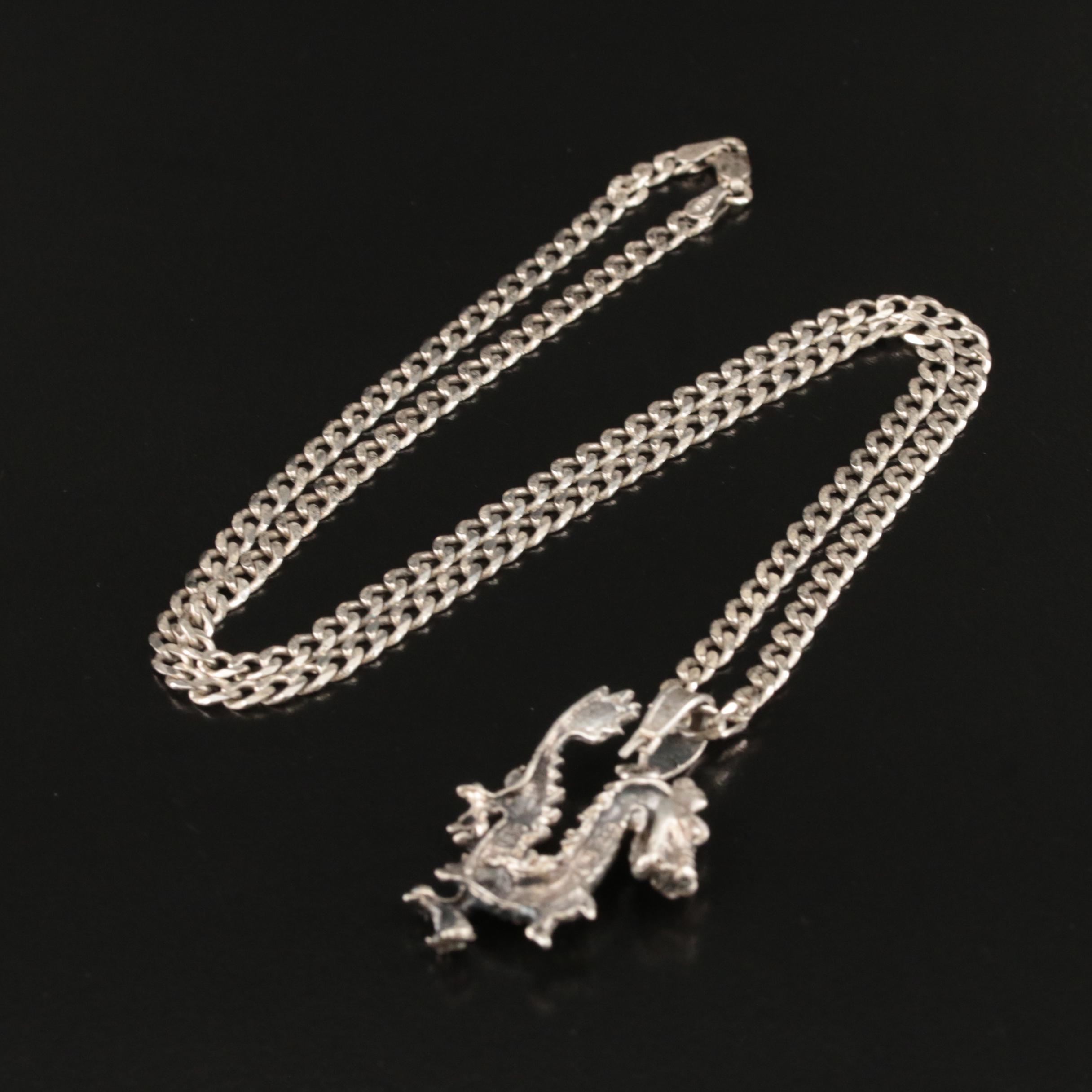 Sterling Dragon Pendant Necklace