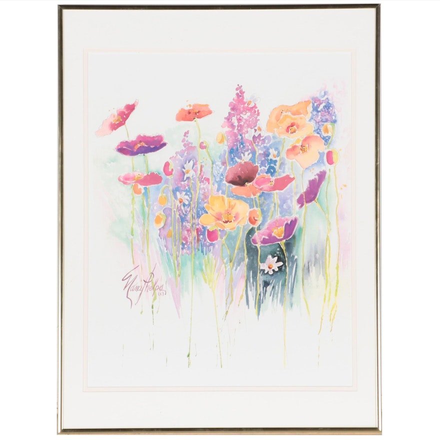 Offset Lithograph After Nancy Phelps of Flowers