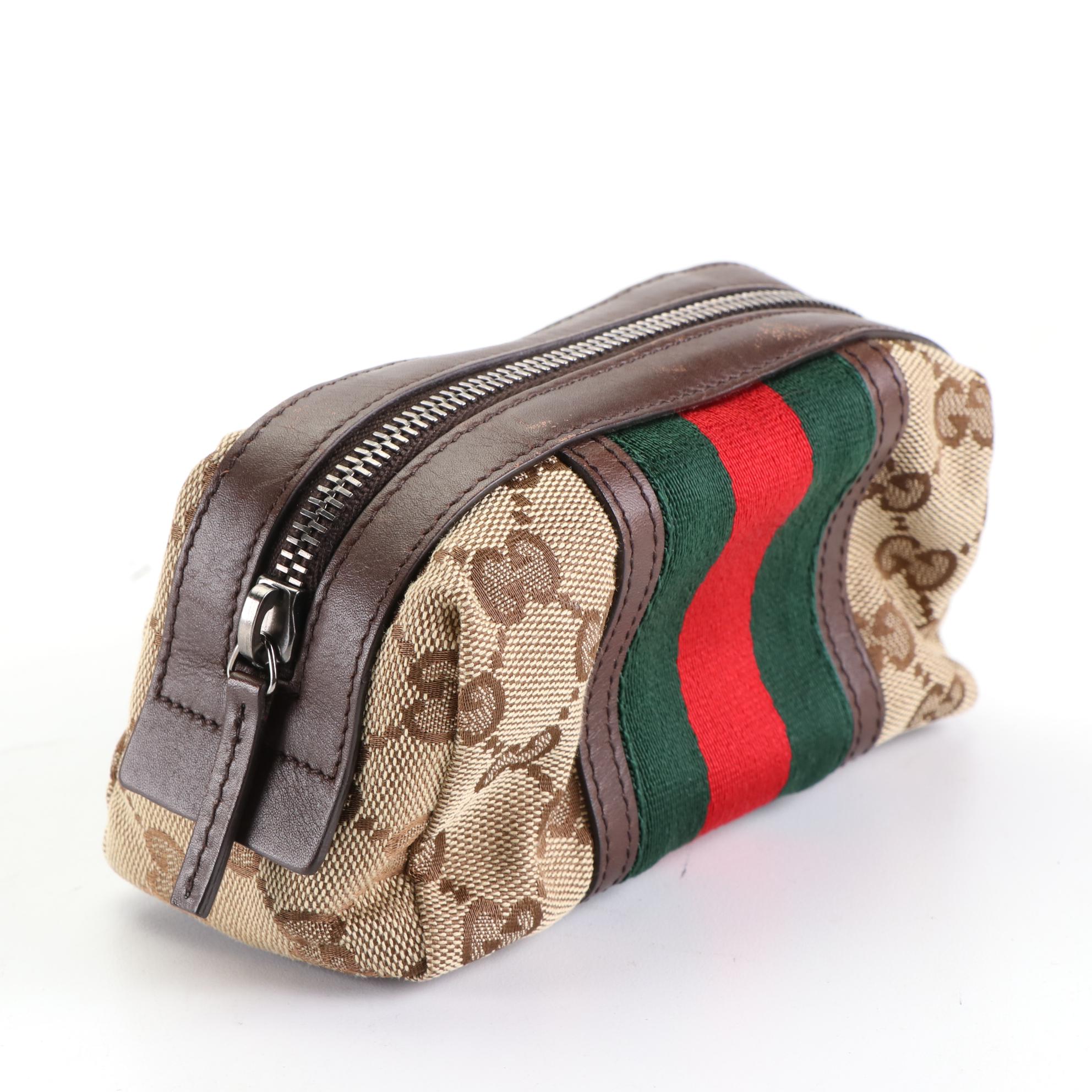 Gucci GG Web Canvas and Leather Pouch