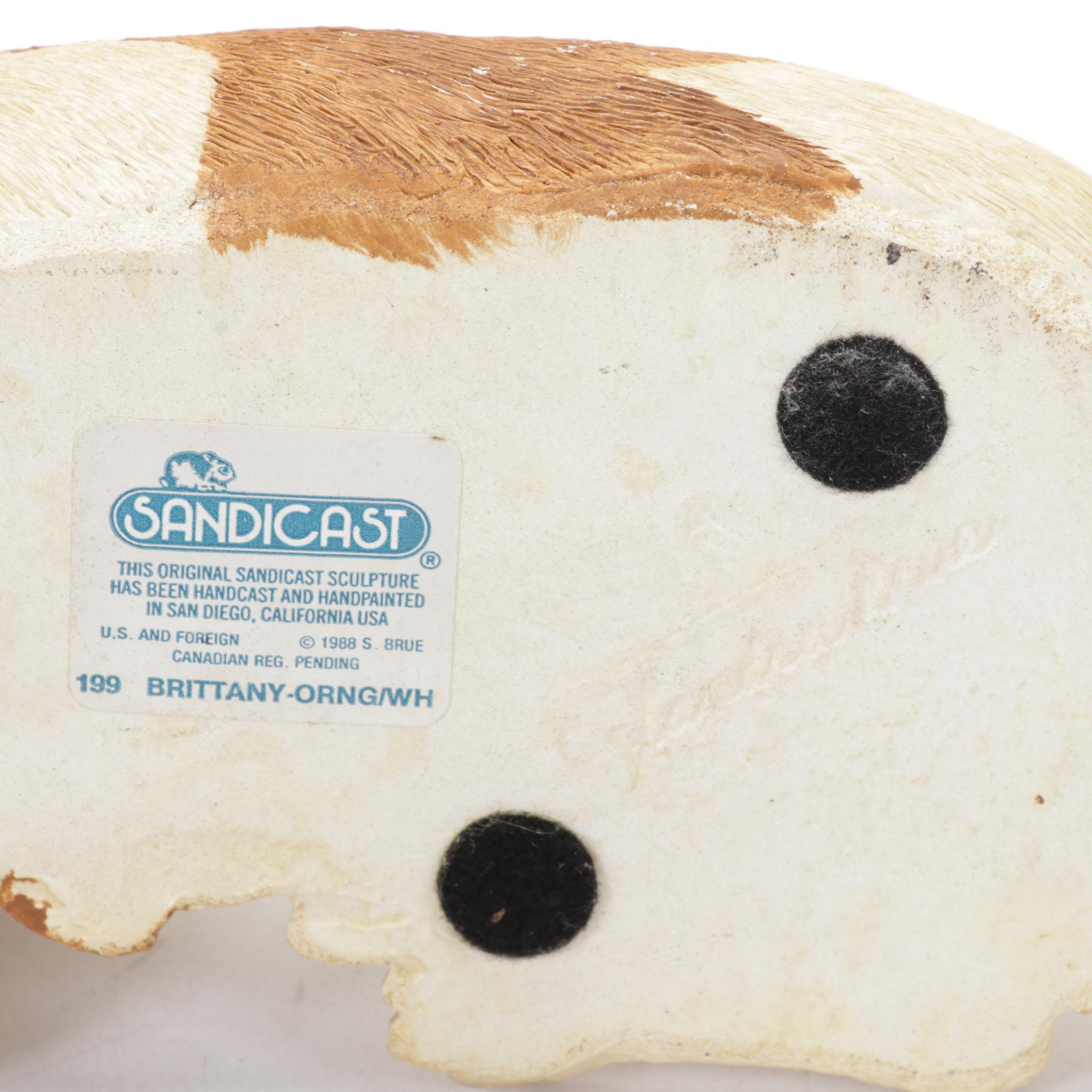 Ceramic Hunter Figurine in Glass Case with Other Dog Figurines, Mid-Late 20th C