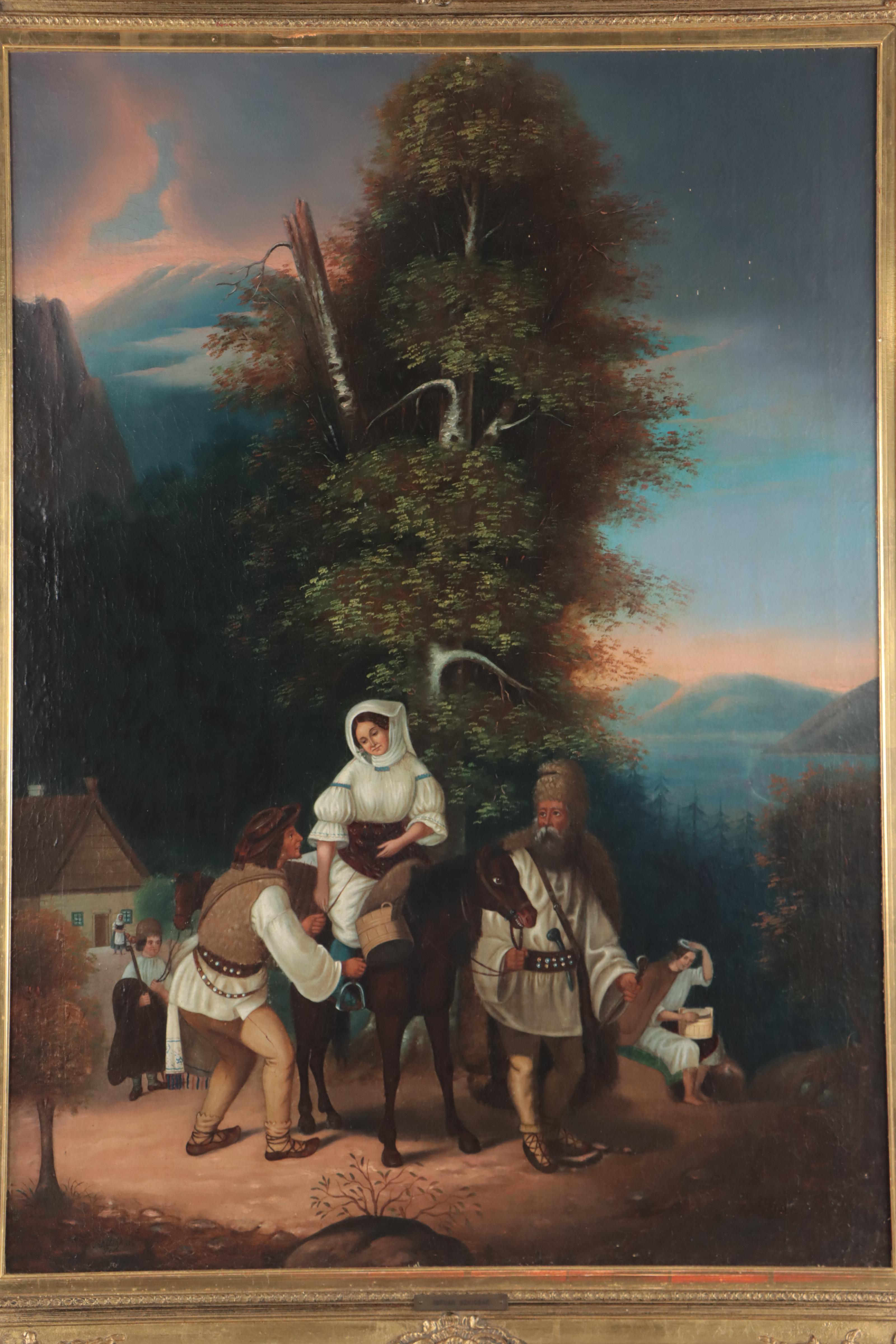 Istvan Szkicsak-Klinovszky Oil Painting "Vásárra nduló román család"