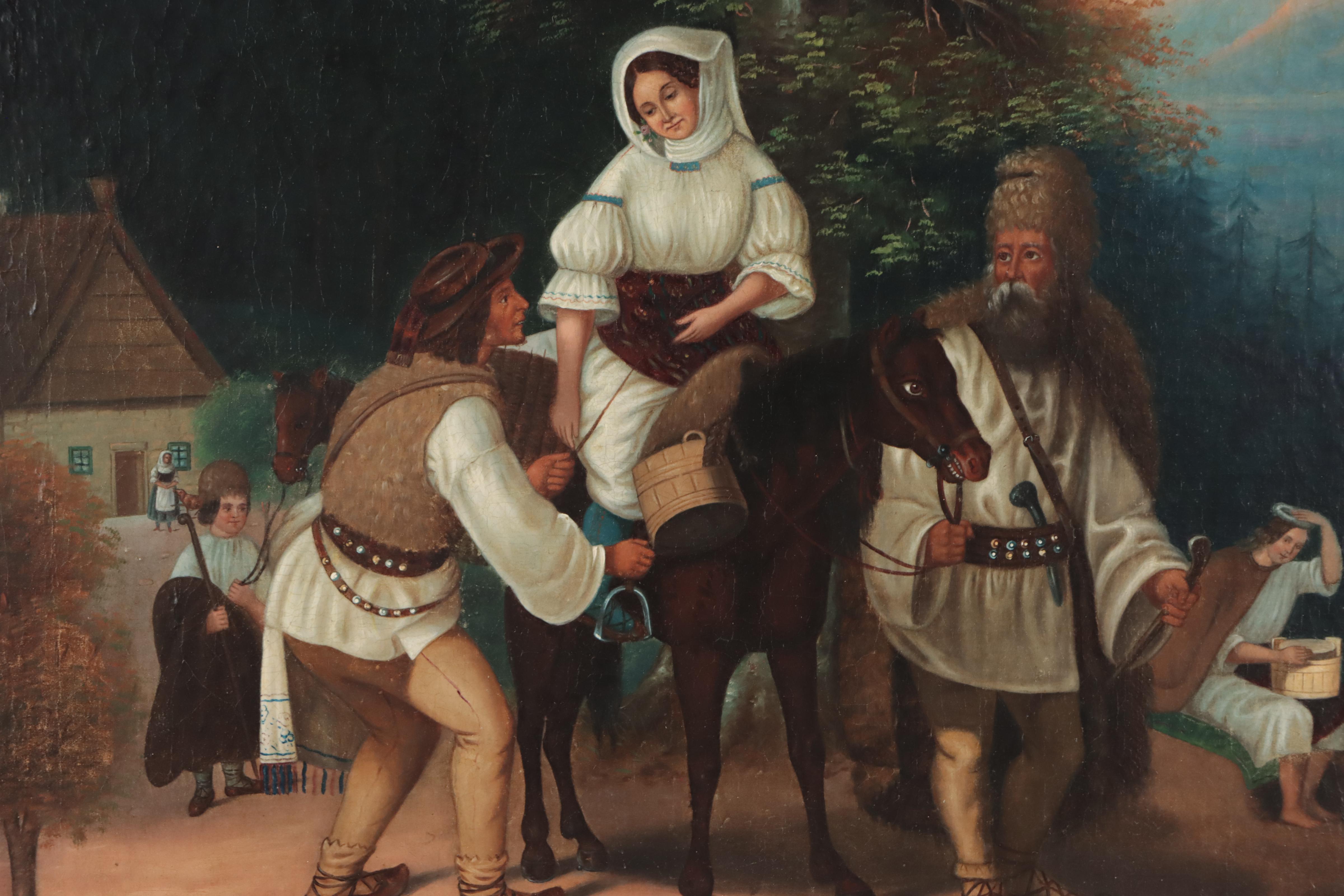 Istvan Szkicsak-Klinovszky Oil Painting "Vásárra nduló román család"