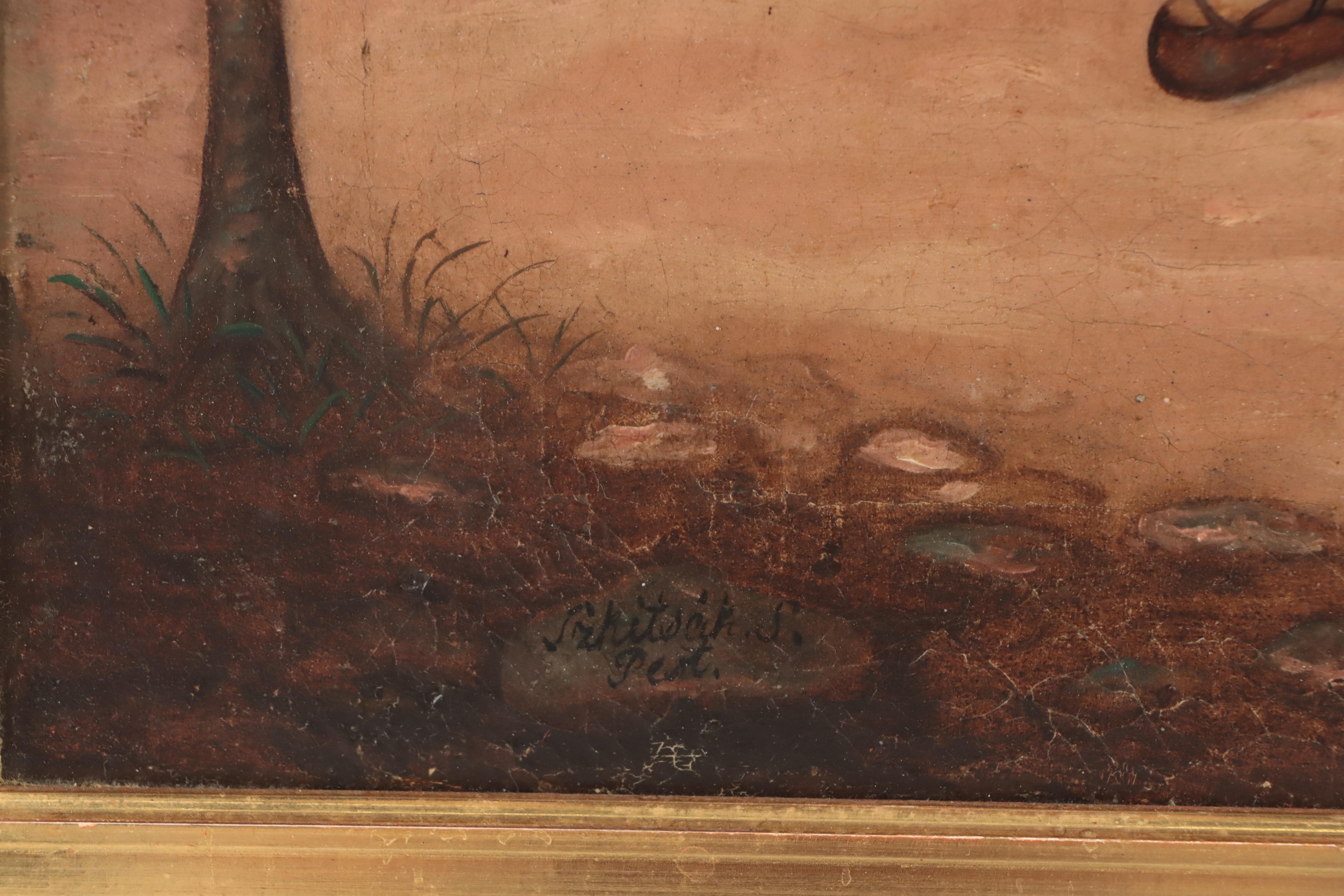 Istvan Szkicsak-Klinovszky Oil Painting "Vásárra nduló román család"