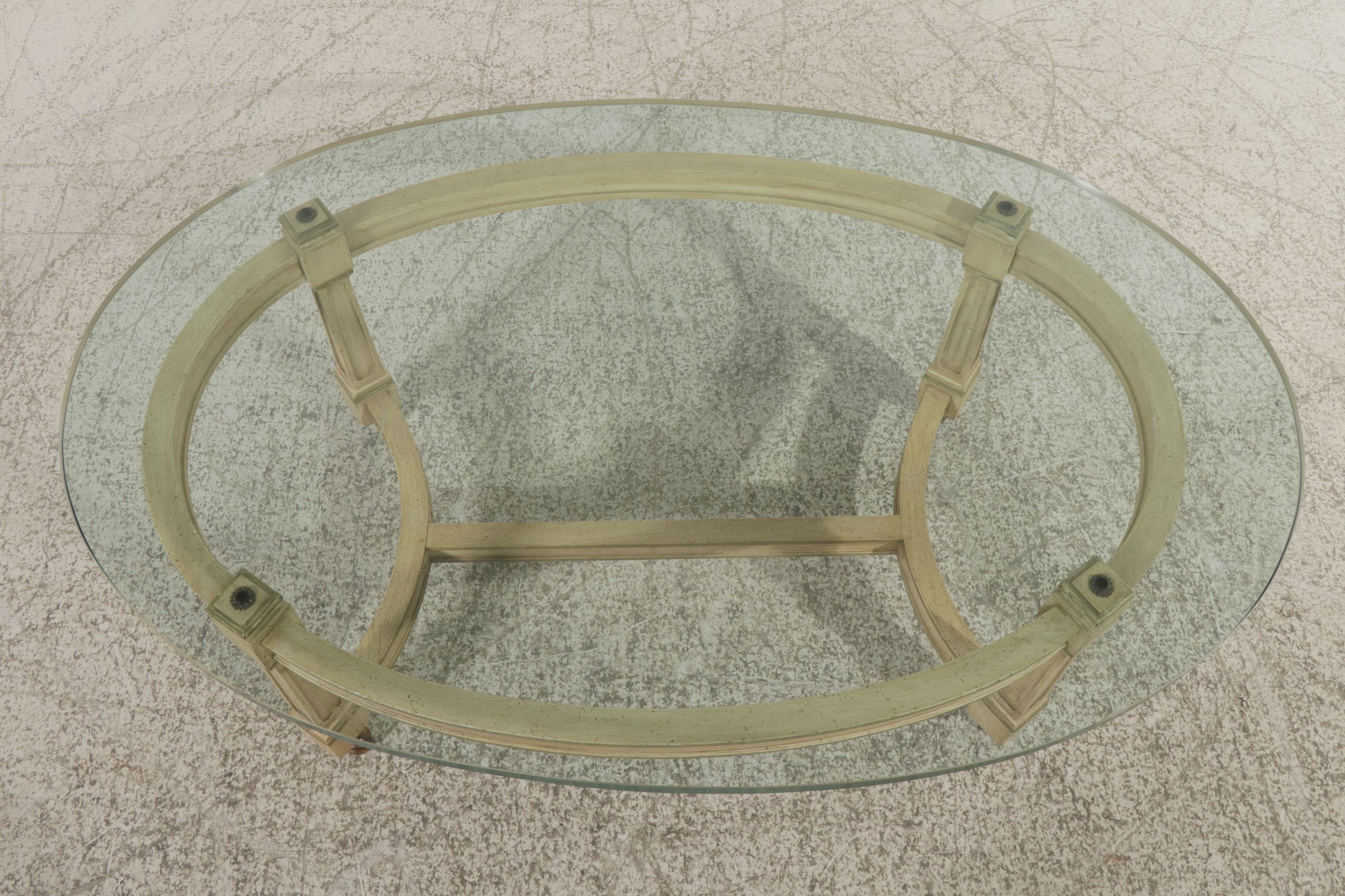 Painted Wood and Oval Glass Top Coffee Table on Casters, Mid to Late 20th C.