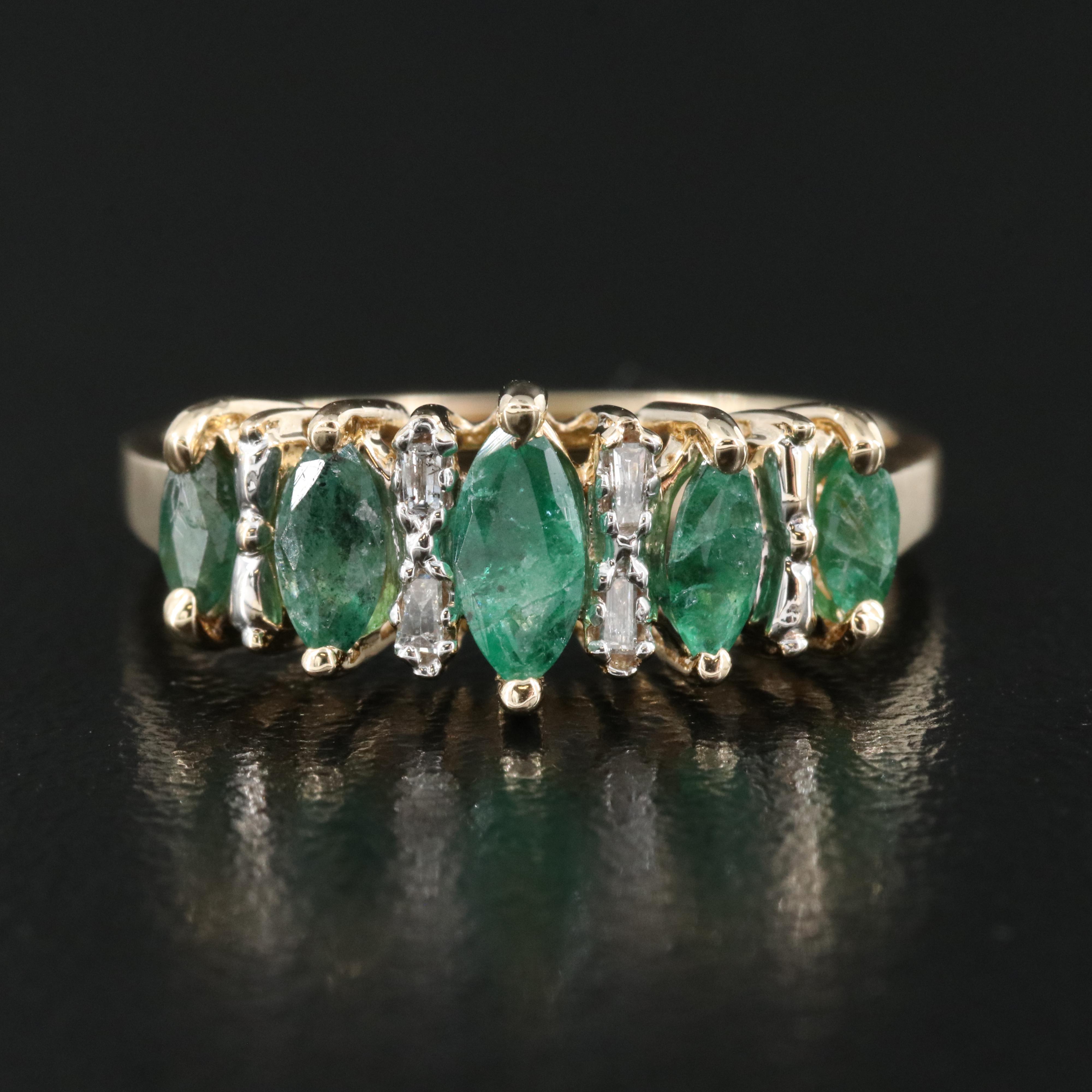 10K Emerald and Diamond Ring
