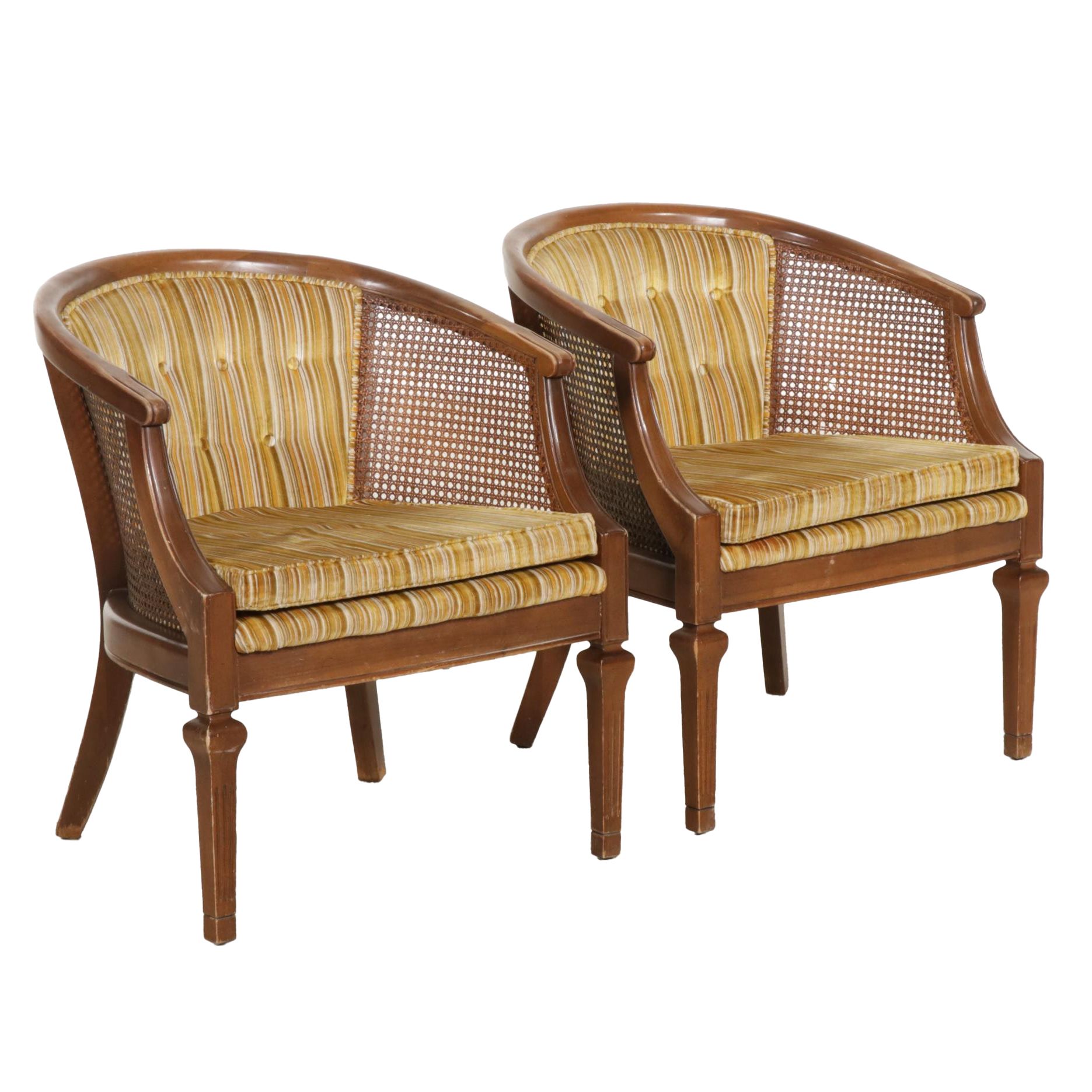 Pair of Cane Sided Barrel Chairs, Late 20th Century