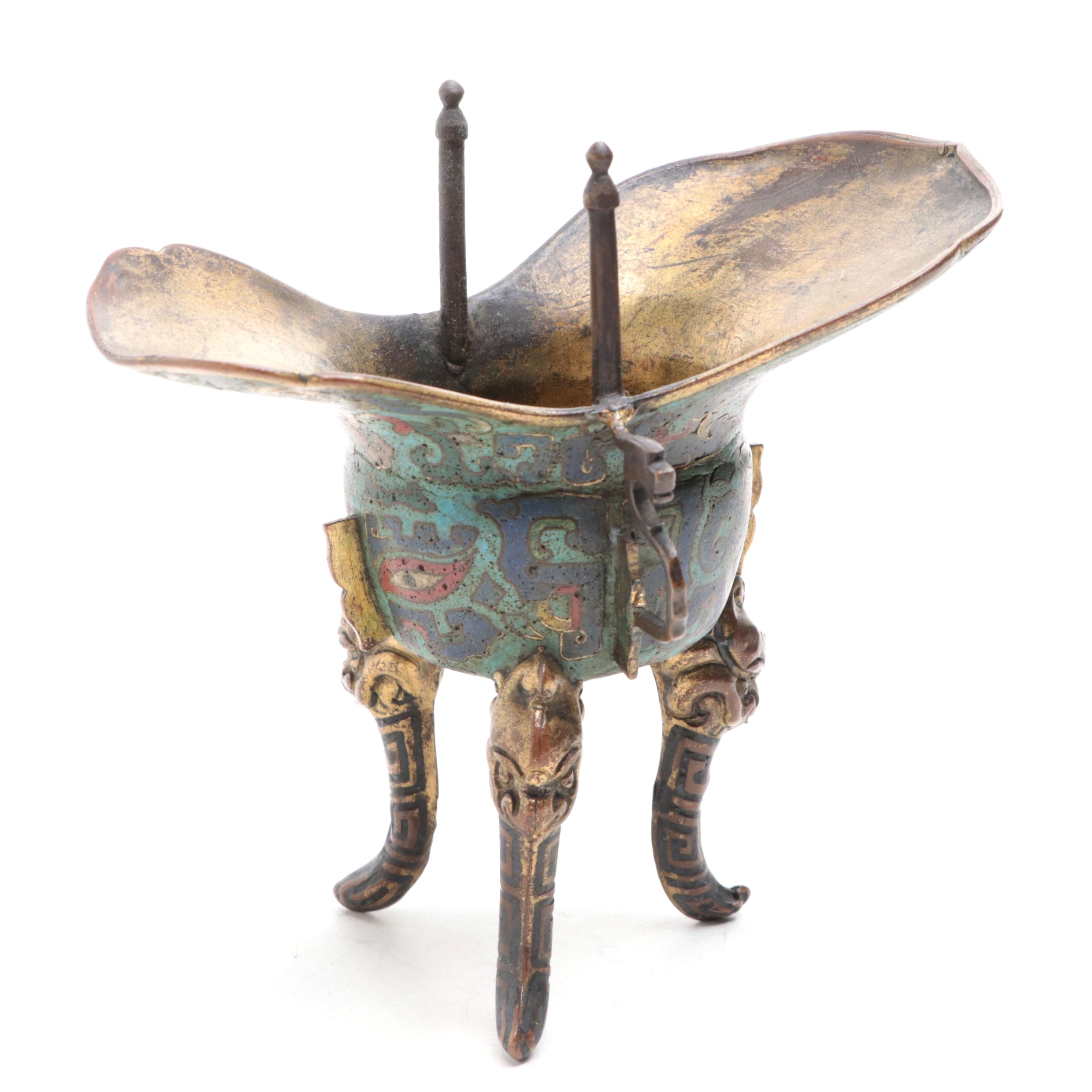 Chinese Cloisonné Brass Jue, Antique