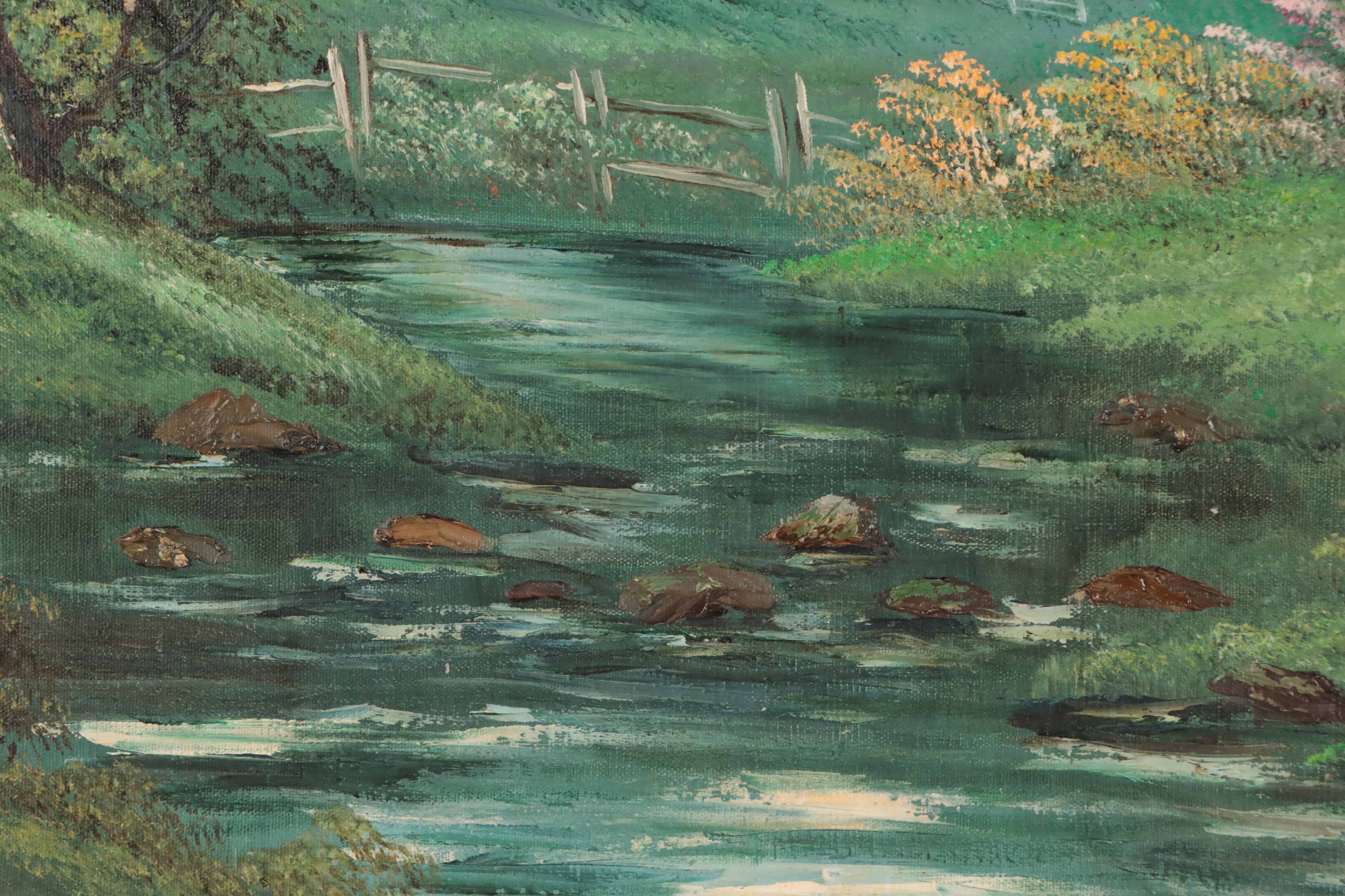 Naive Country Landscape Oil Painting