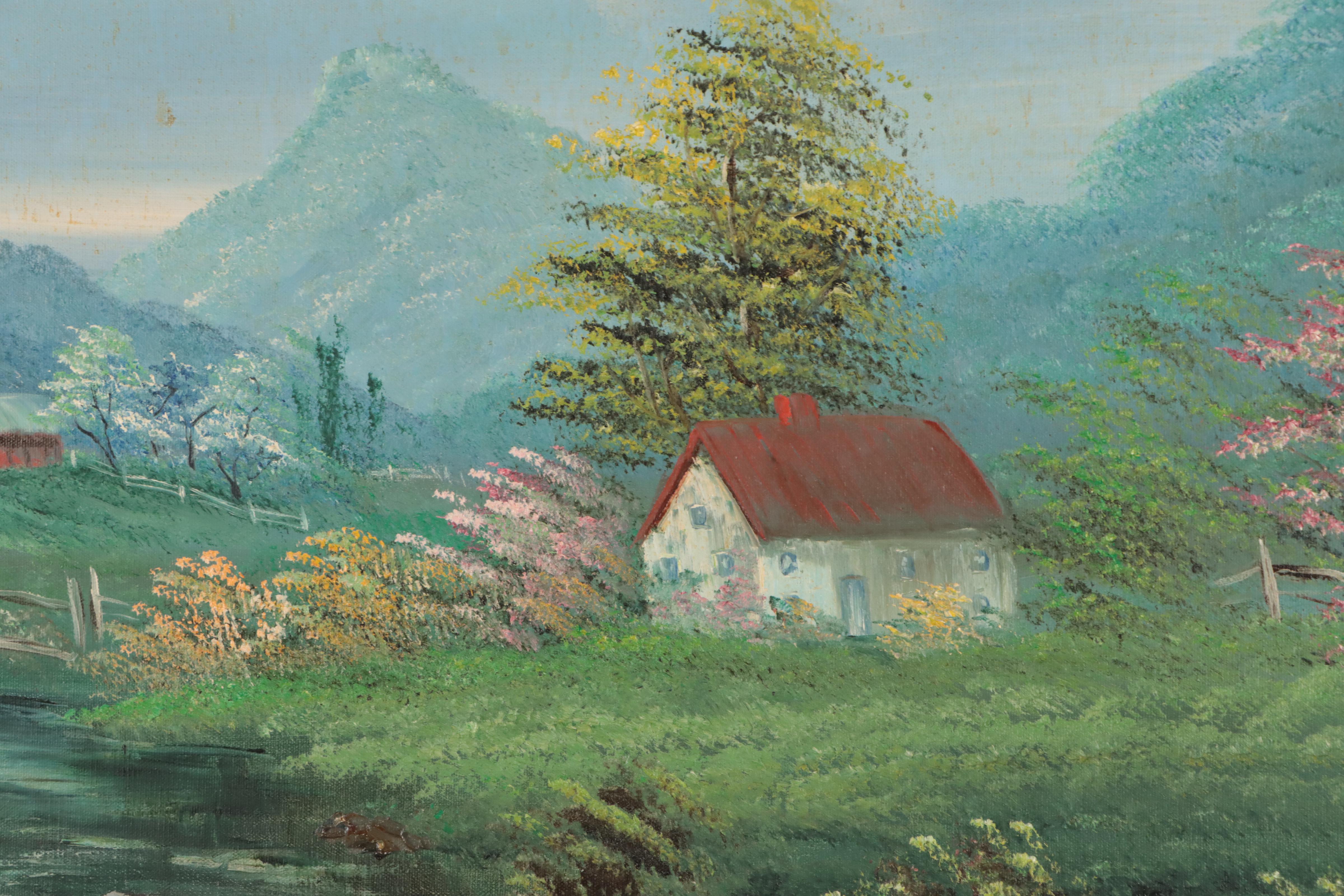 Naive Country Landscape Oil Painting