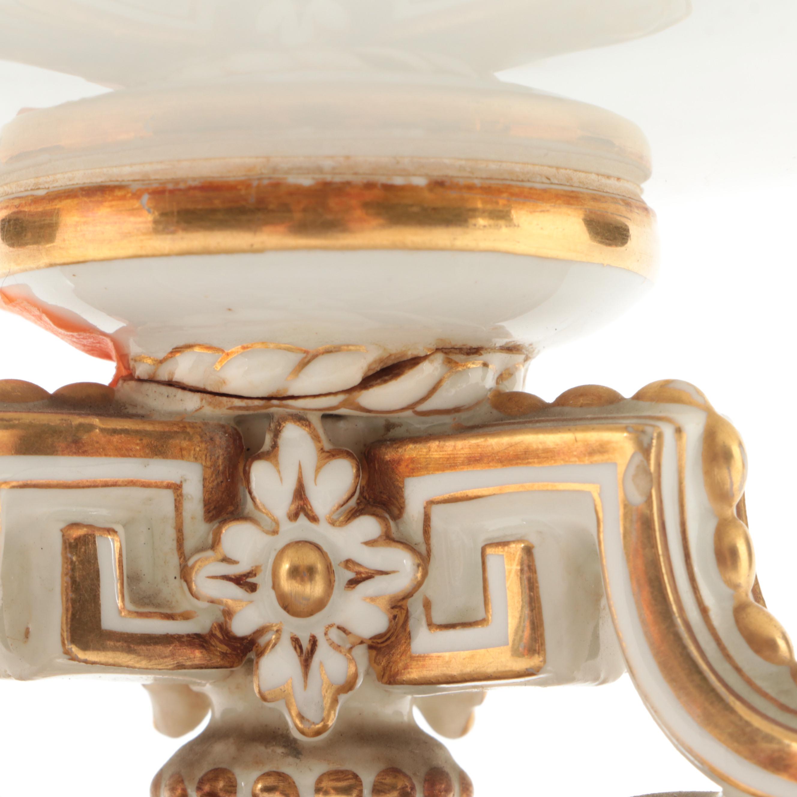 English Neoclassical Style Hand-Painted Porcelain Tazza, 1870
