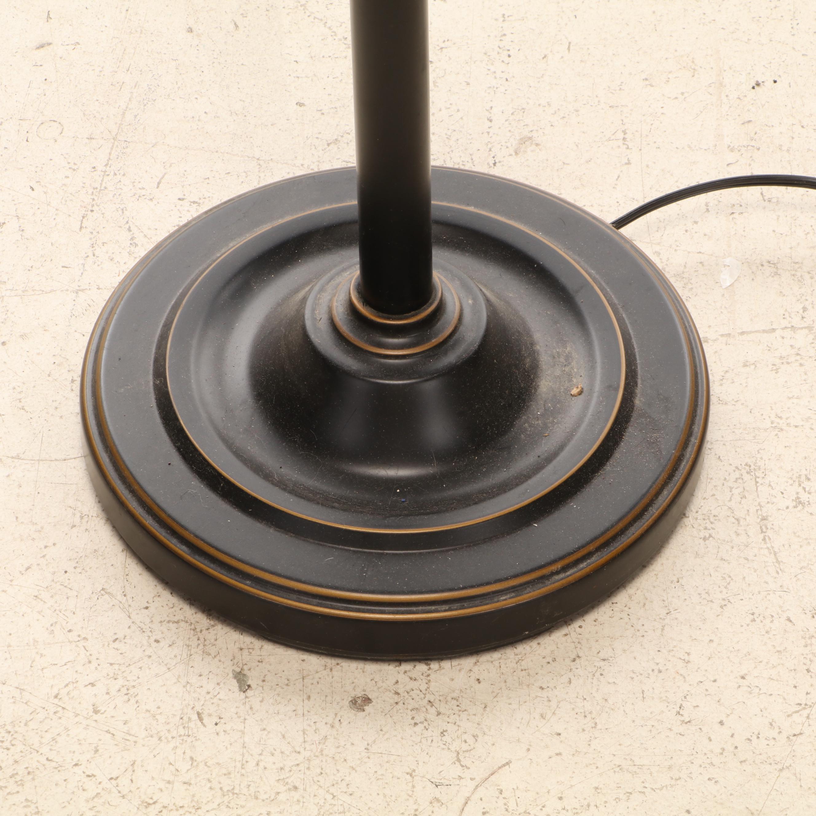 Amber Glass and Metal Torchiere Floor Lamp