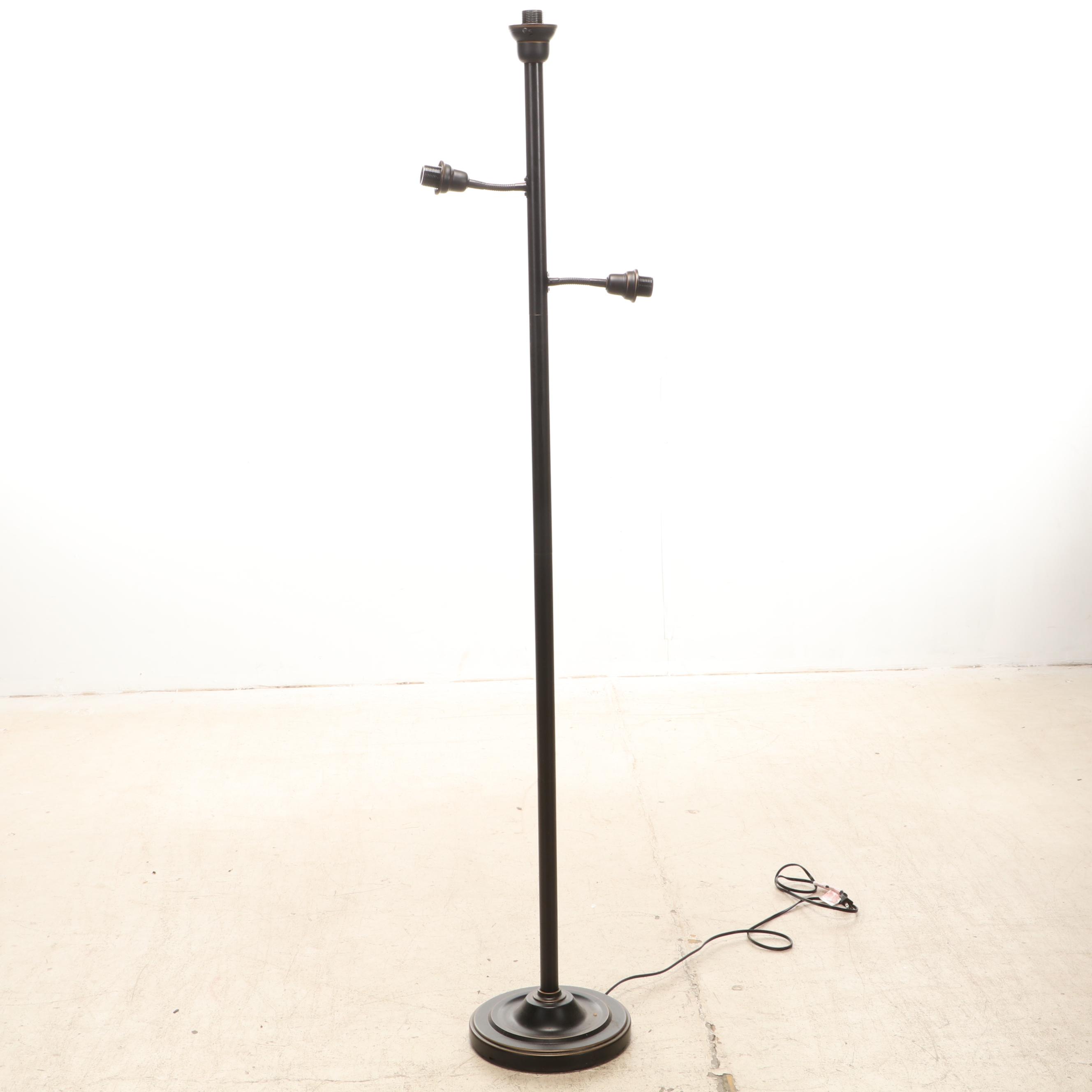 Amber Glass and Metal Torchiere Floor Lamp