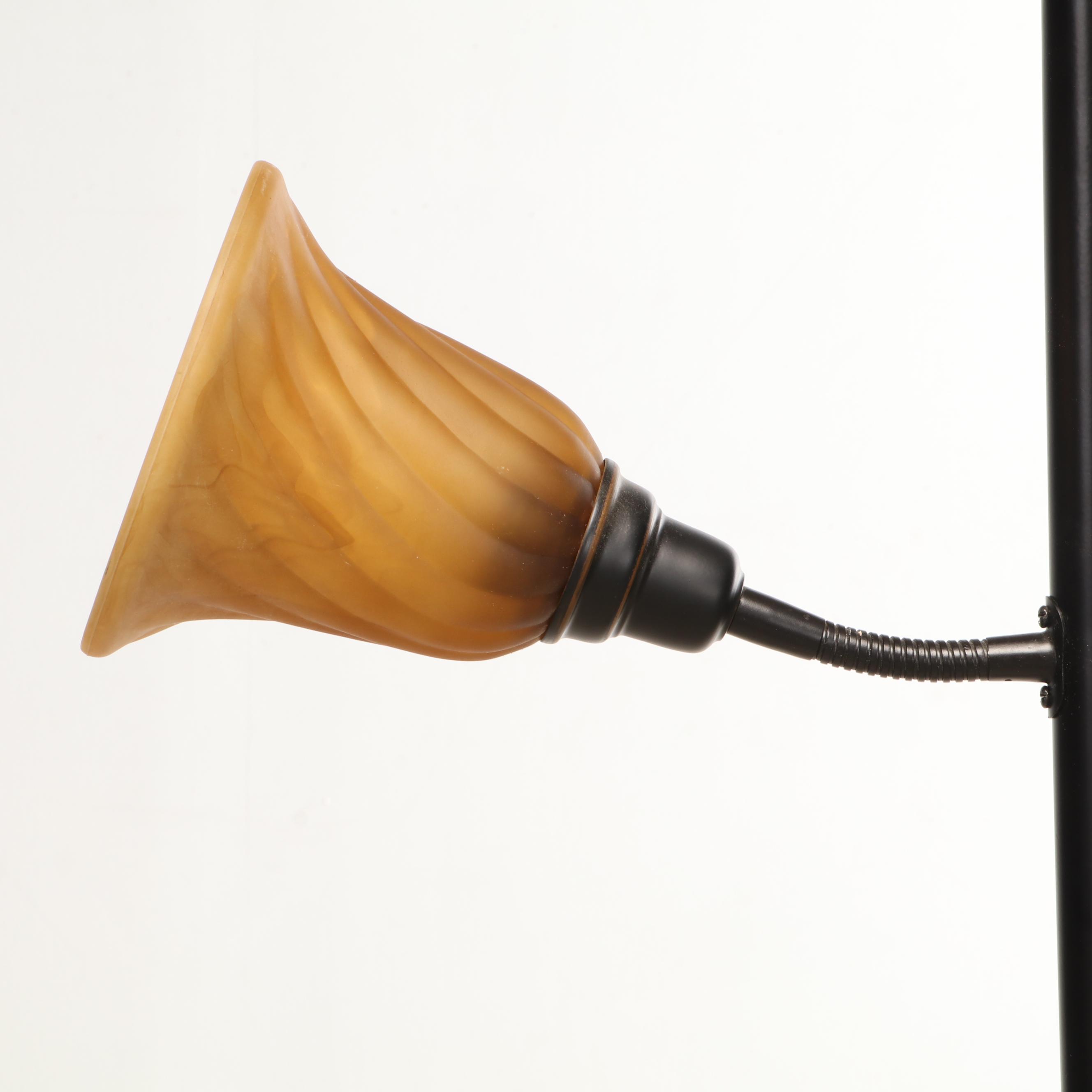 Amber Glass and Metal Torchiere Floor Lamp