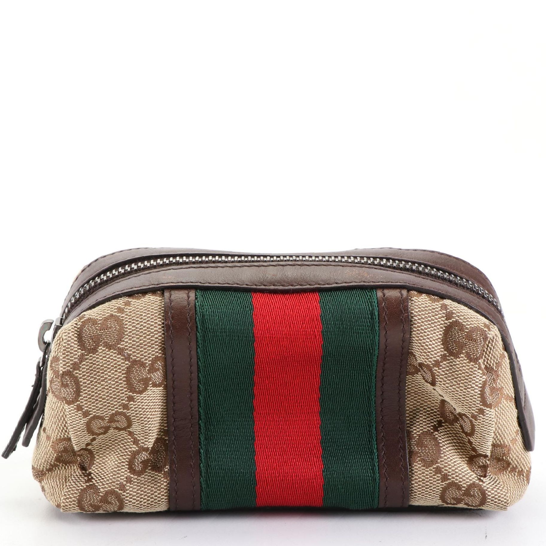 Gucci GG Web Canvas and Leather Pouch