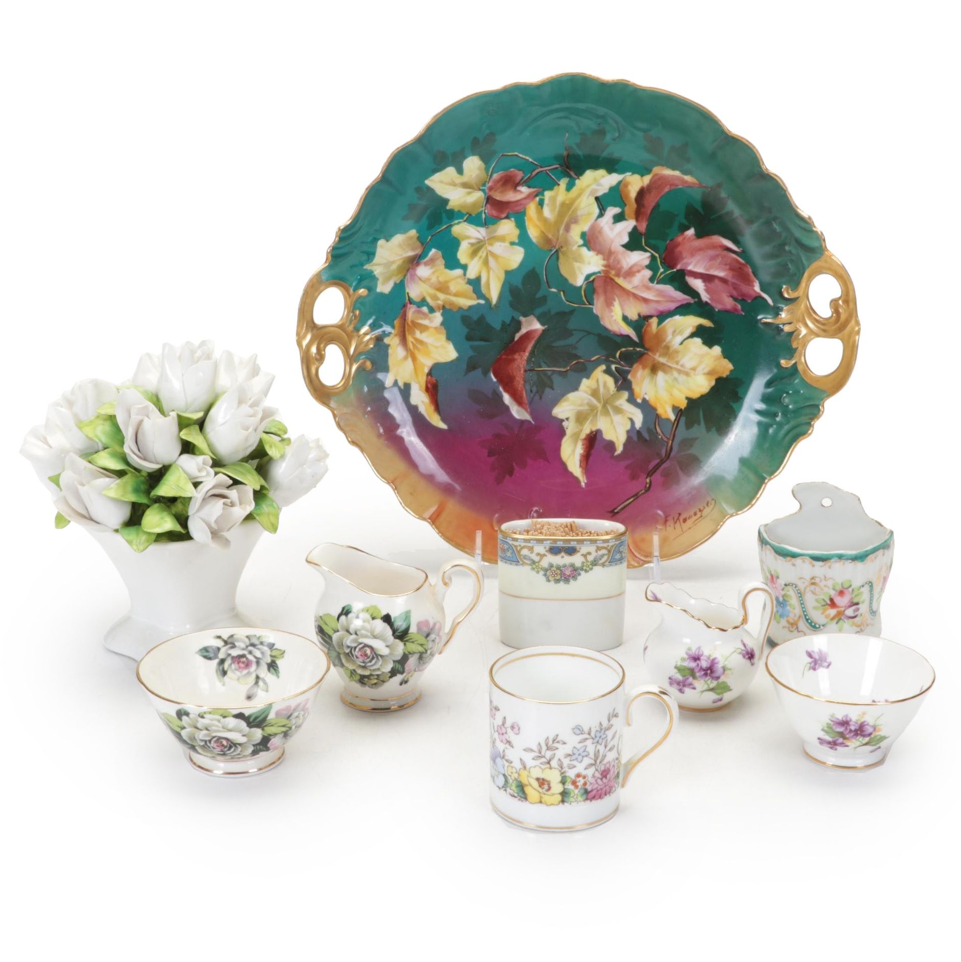 Limoges Hand-Painted Porcelain Platter with Other Wall Pocket and Tableware