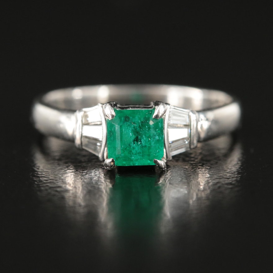 Platinum Emerald and Diamond Ring