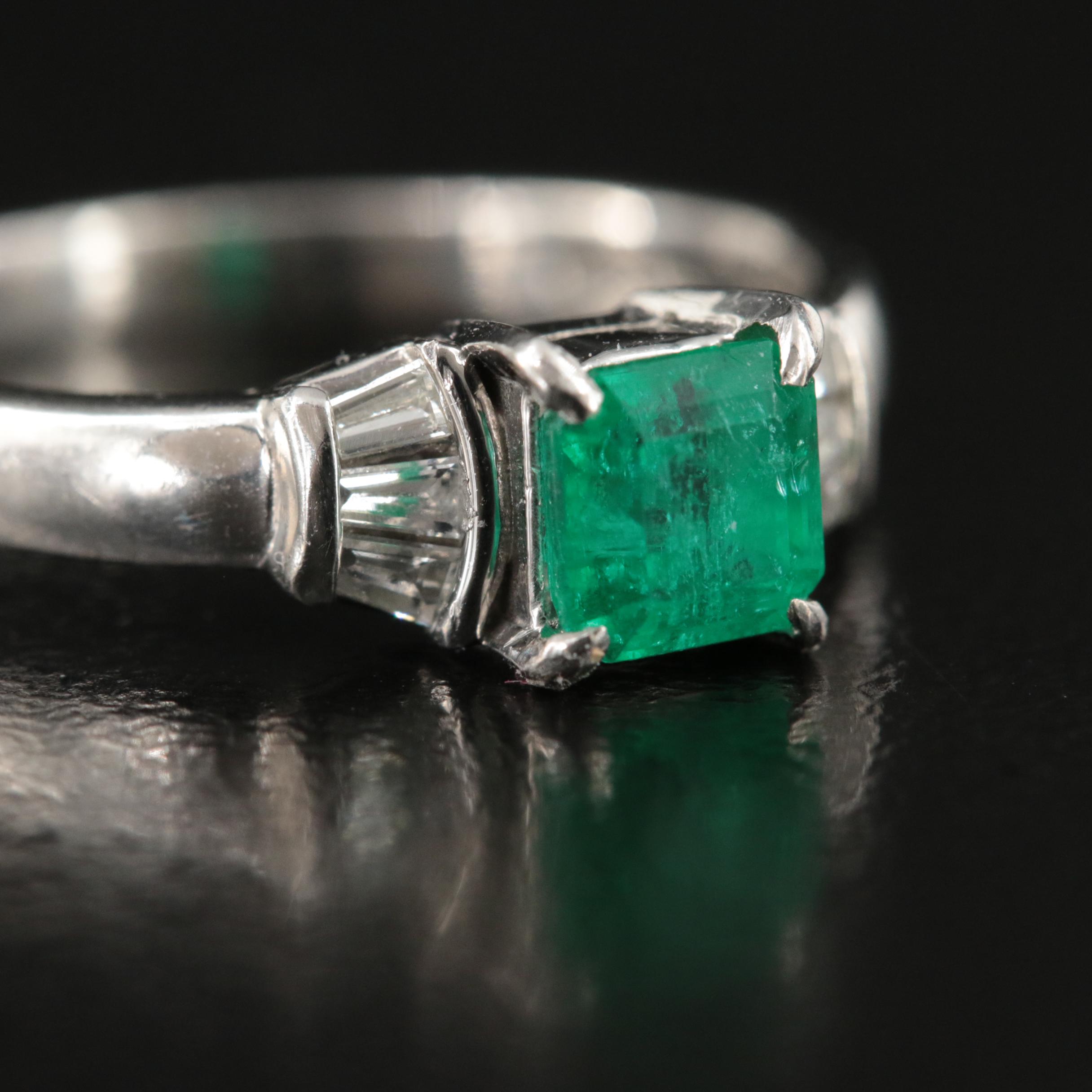 Platinum Emerald and Diamond Ring