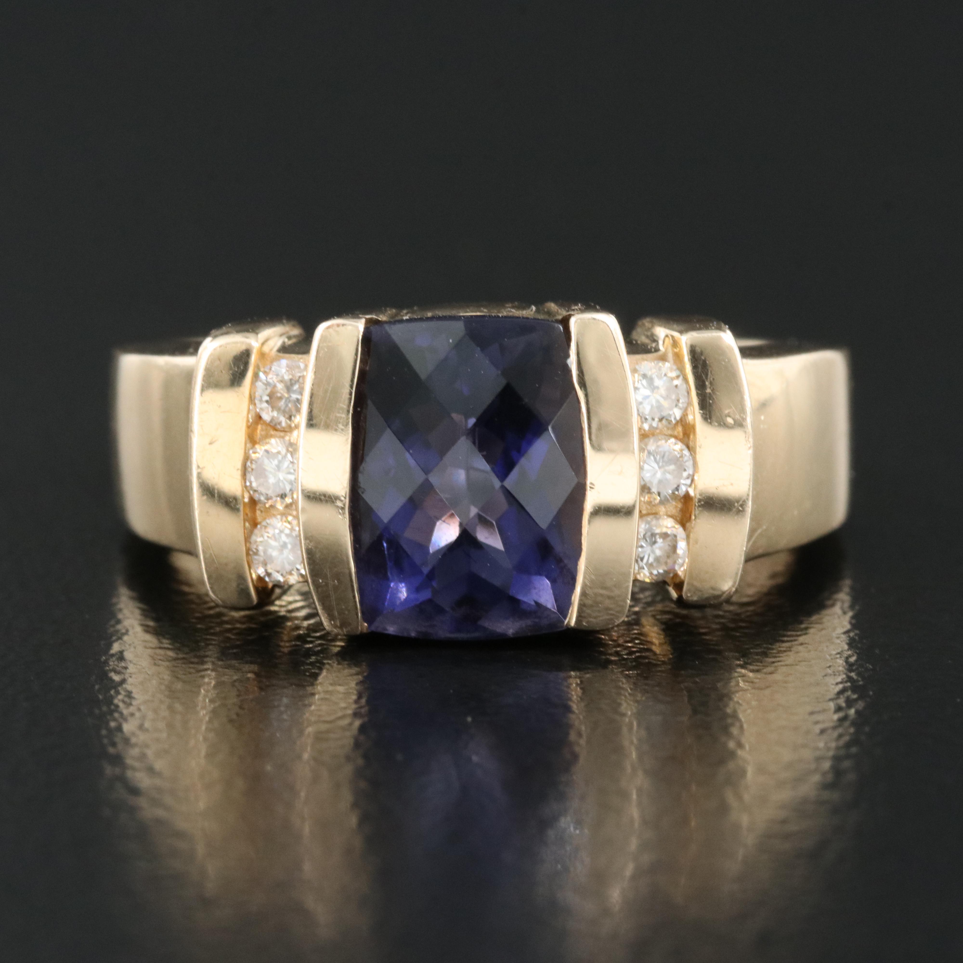 14K Iolite and Diamond Ring