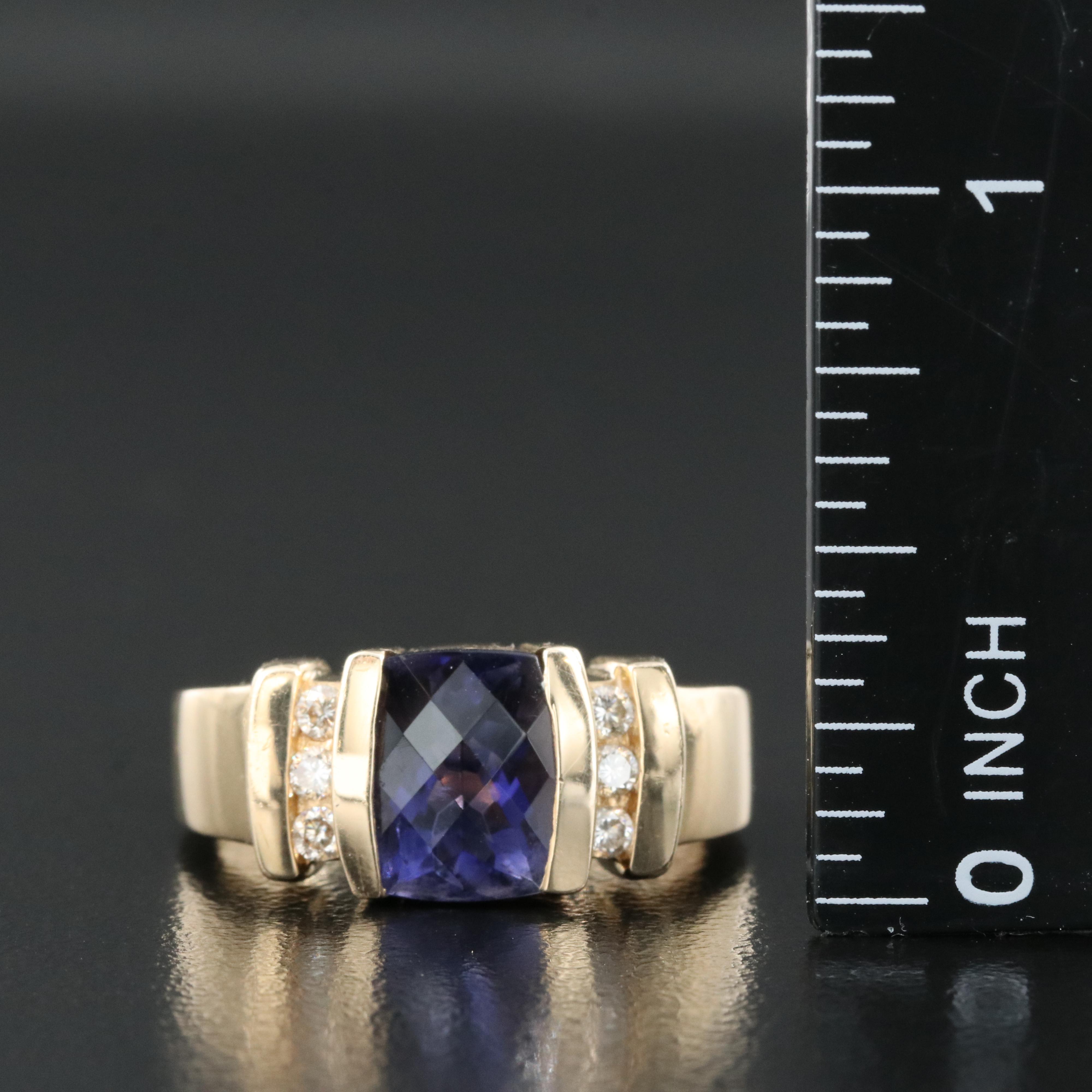 14K Iolite and Diamond Ring