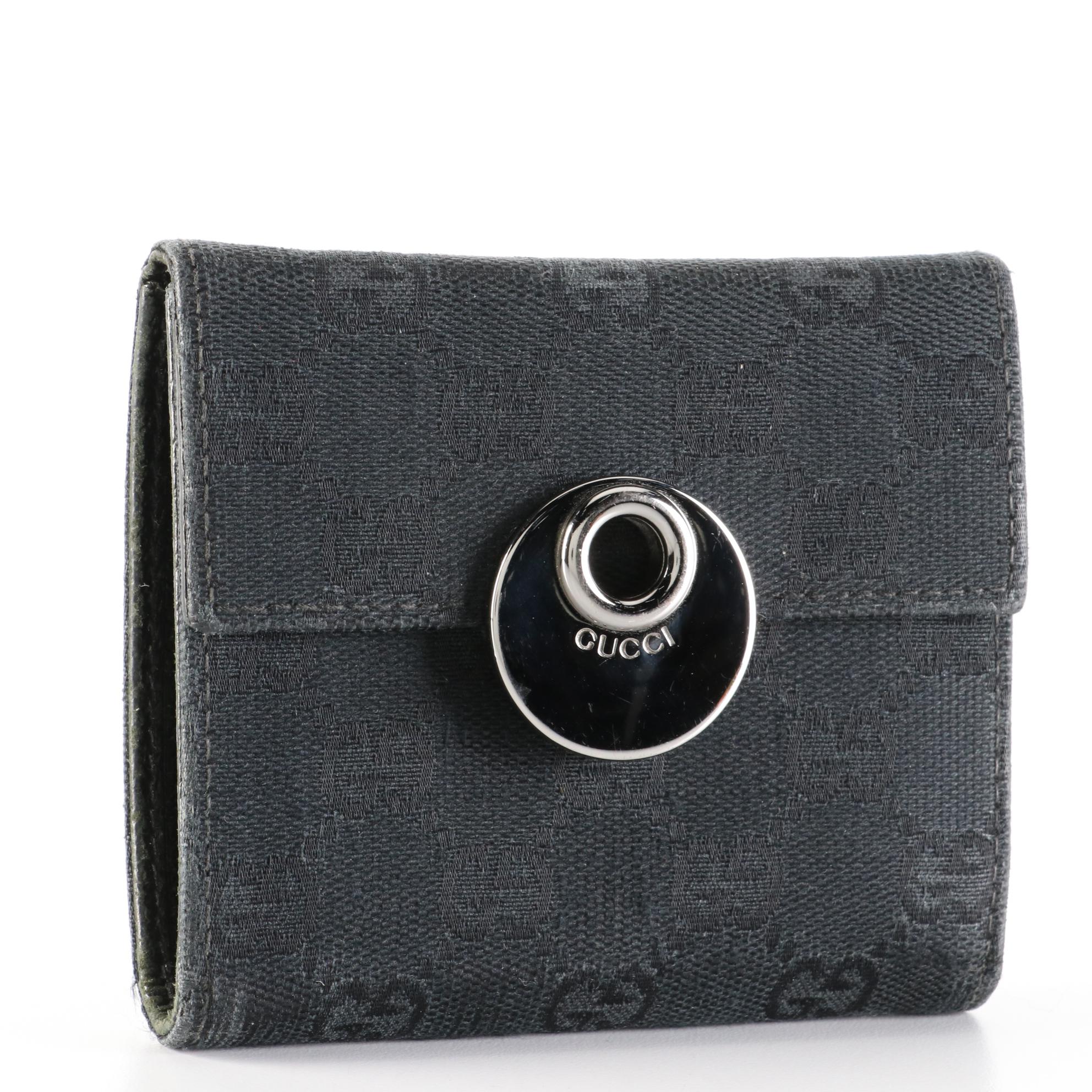 Gucci Eclipse Compact Wallet in Black GG Canvas and Cinghiale Leather