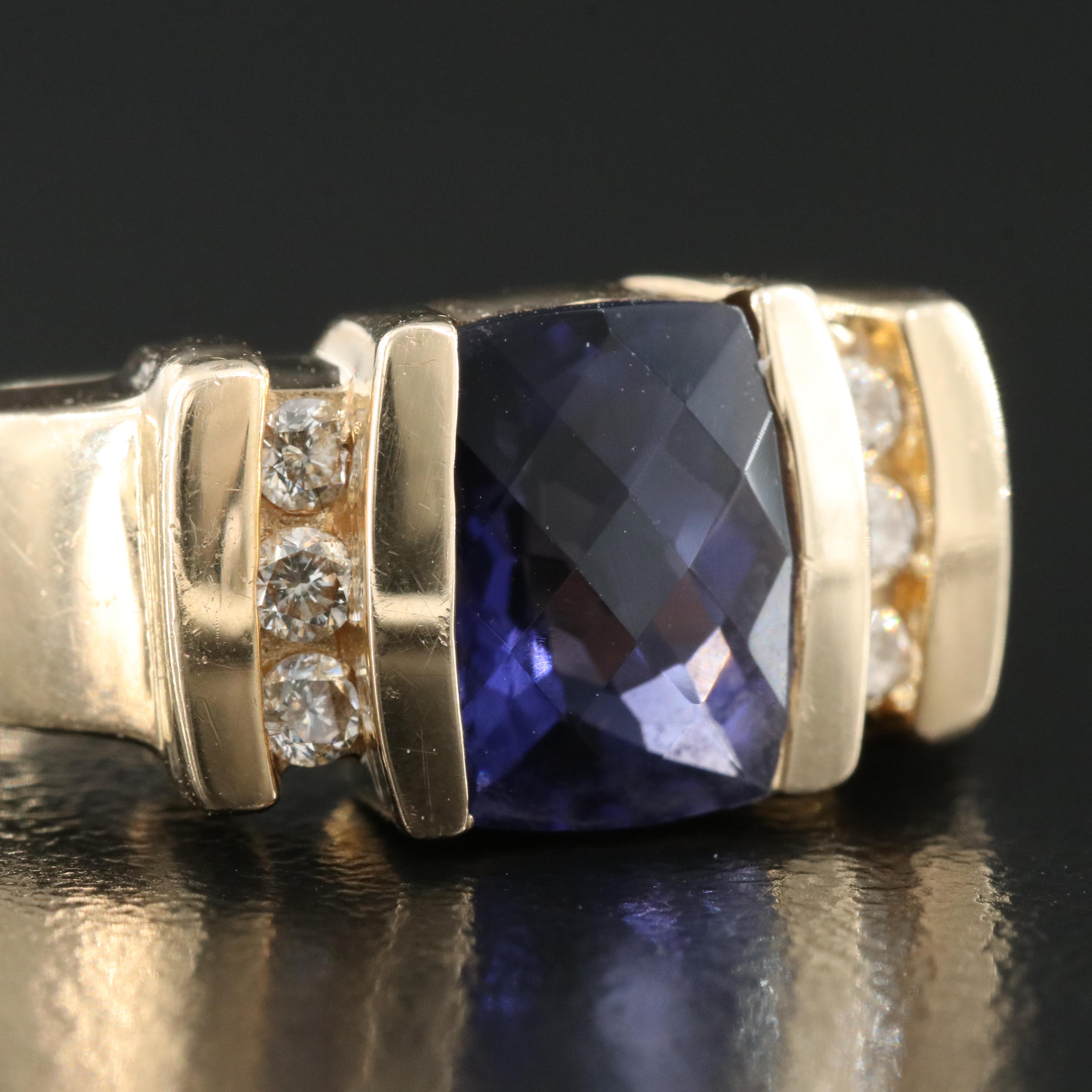 14K Iolite and Diamond Ring