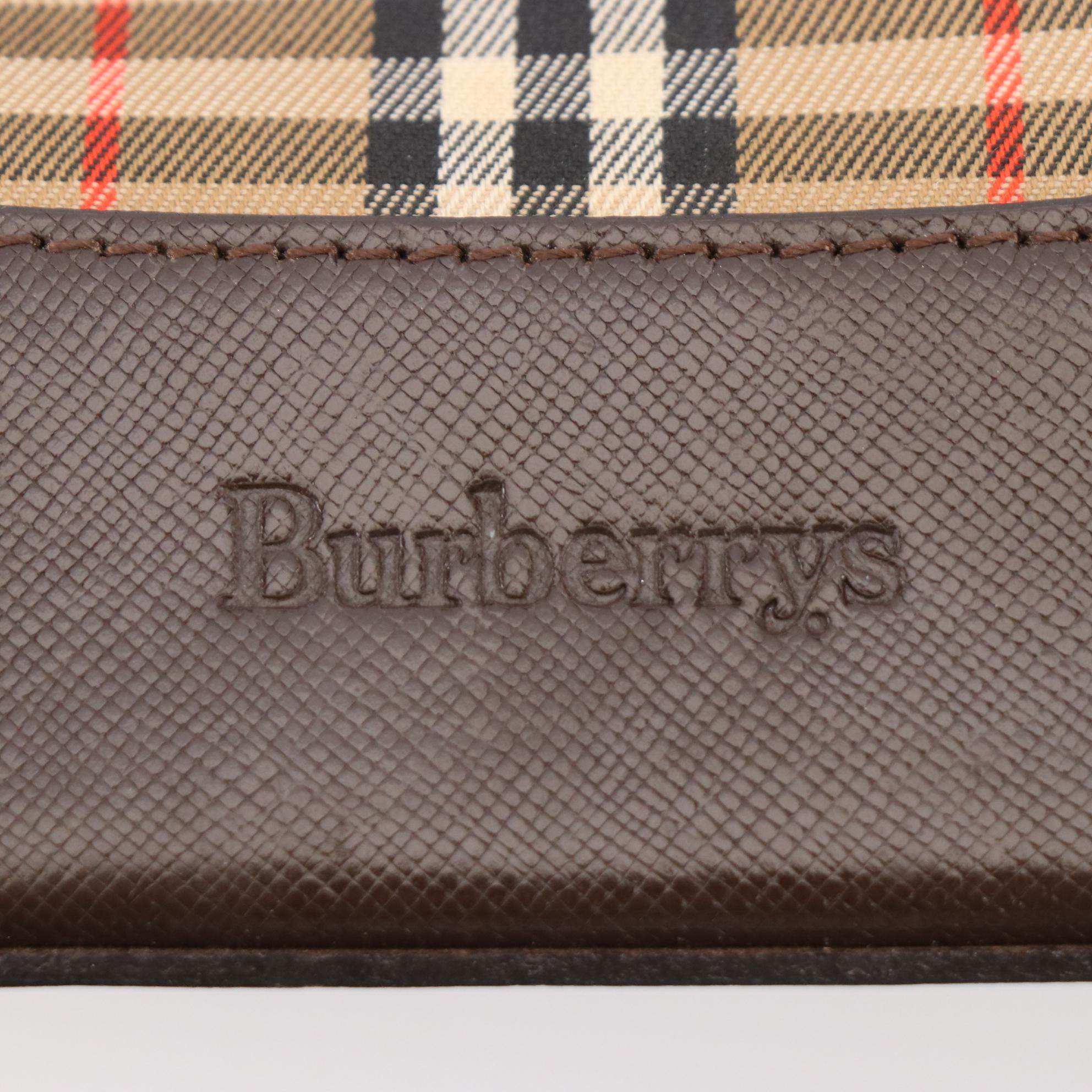 Burberrys Shoulder Tote Bag in Haymarket Check Canvas and Brown Leather