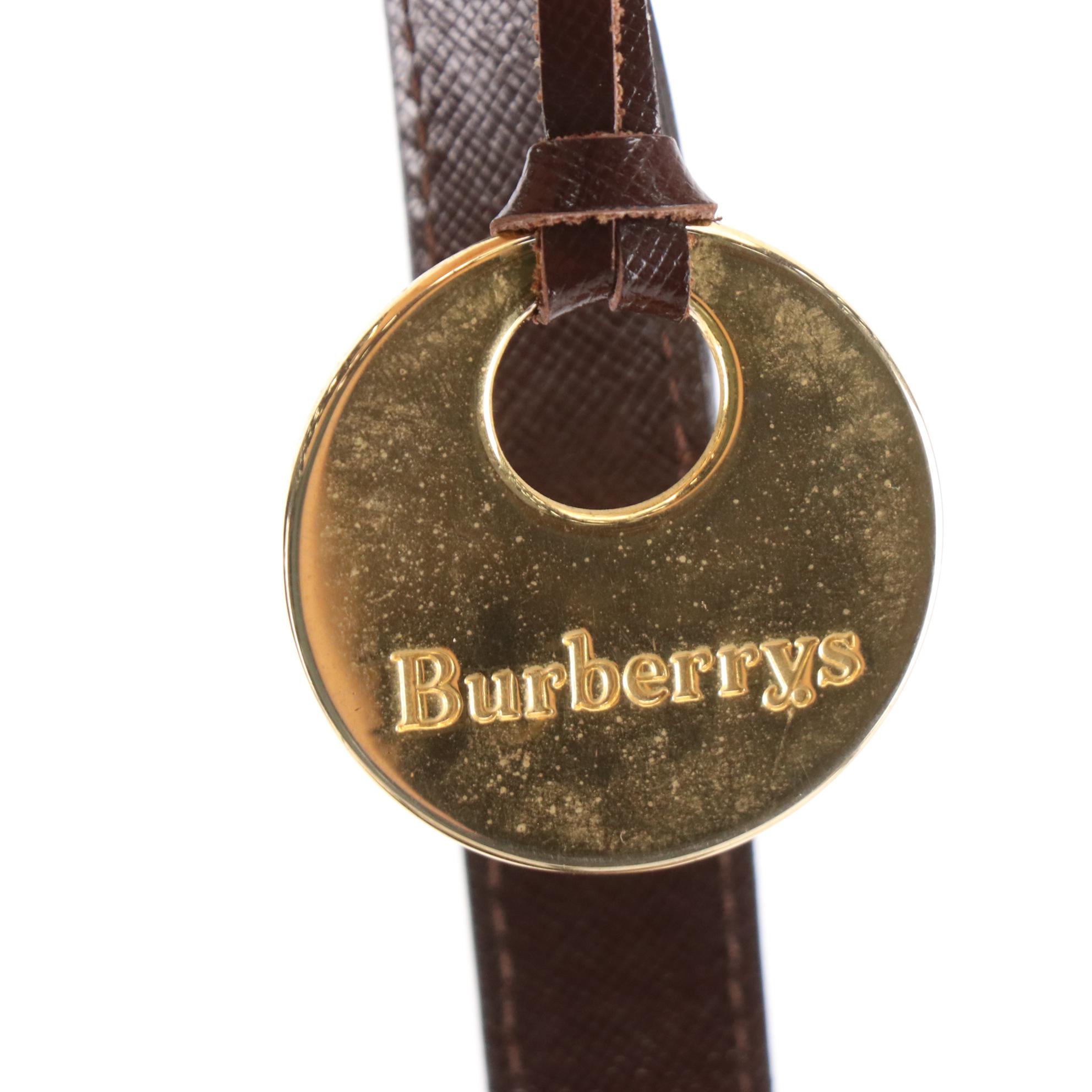 Burberrys Shoulder Tote Bag in Haymarket Check Canvas and Brown Leather