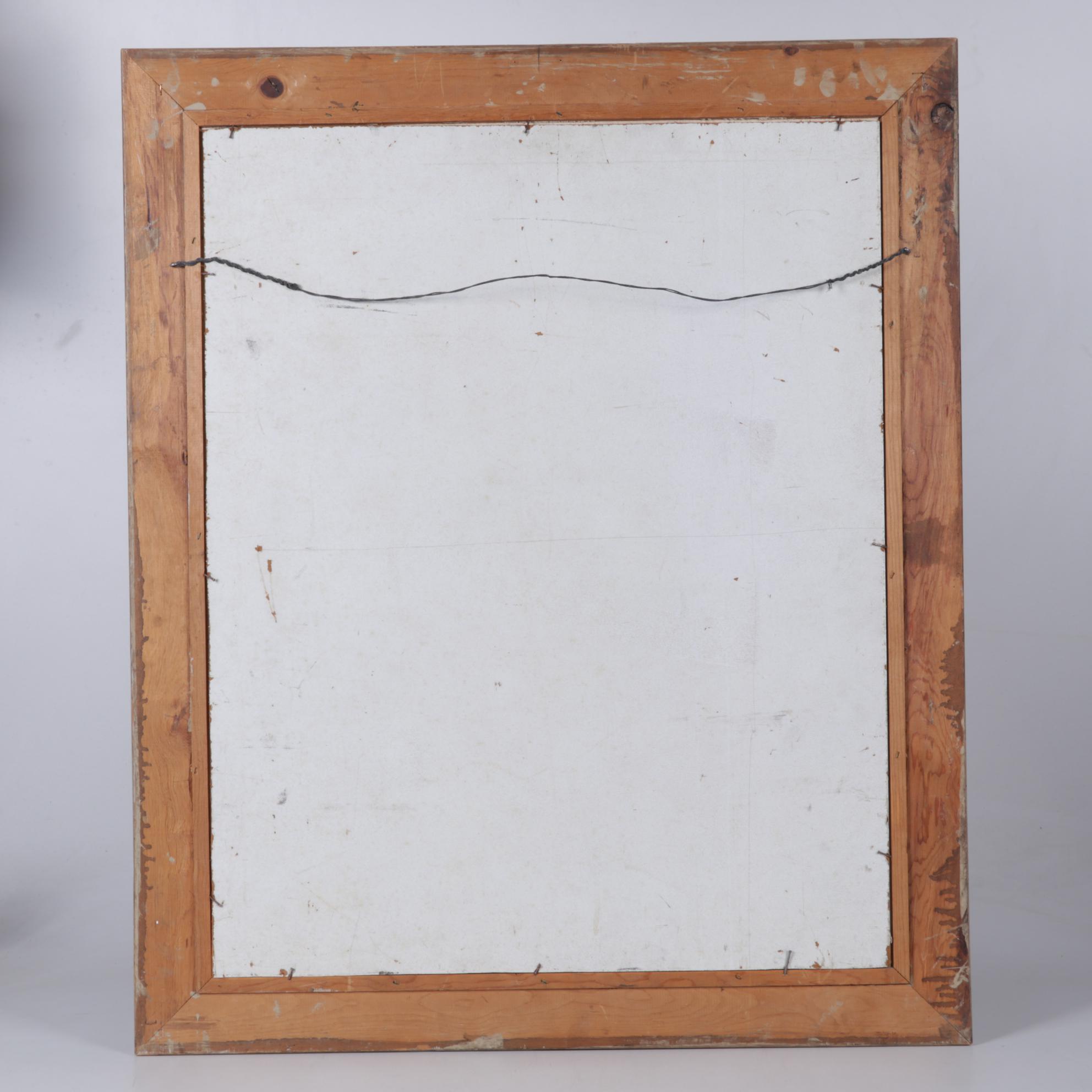 Primitivist Oil Painting of Figures Gathering Firewood in Mountain Valley, 1977