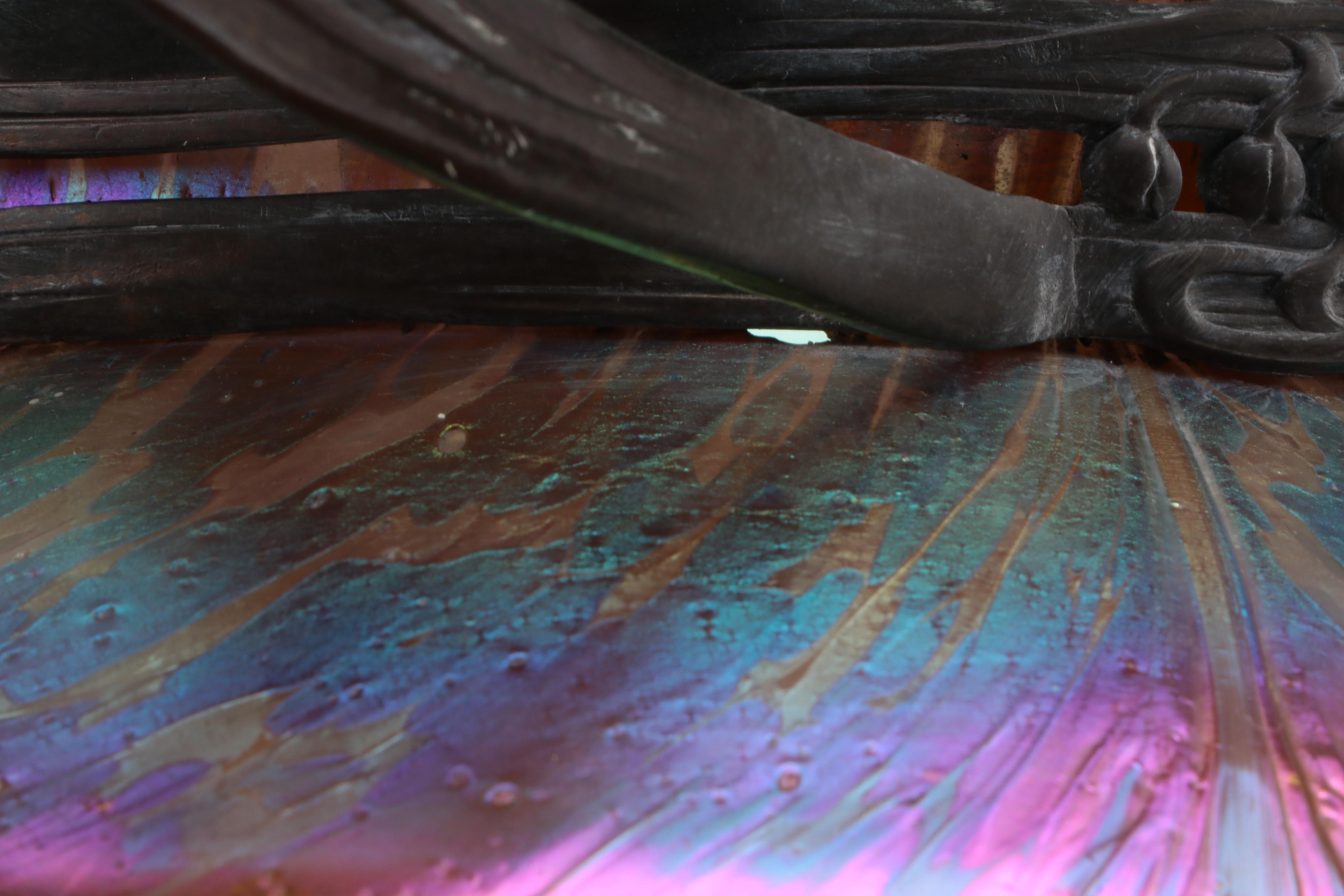 Bohemian Art Nouveau Pewter-Mounted Iridescent Art Glass Vase, Probably Loetz