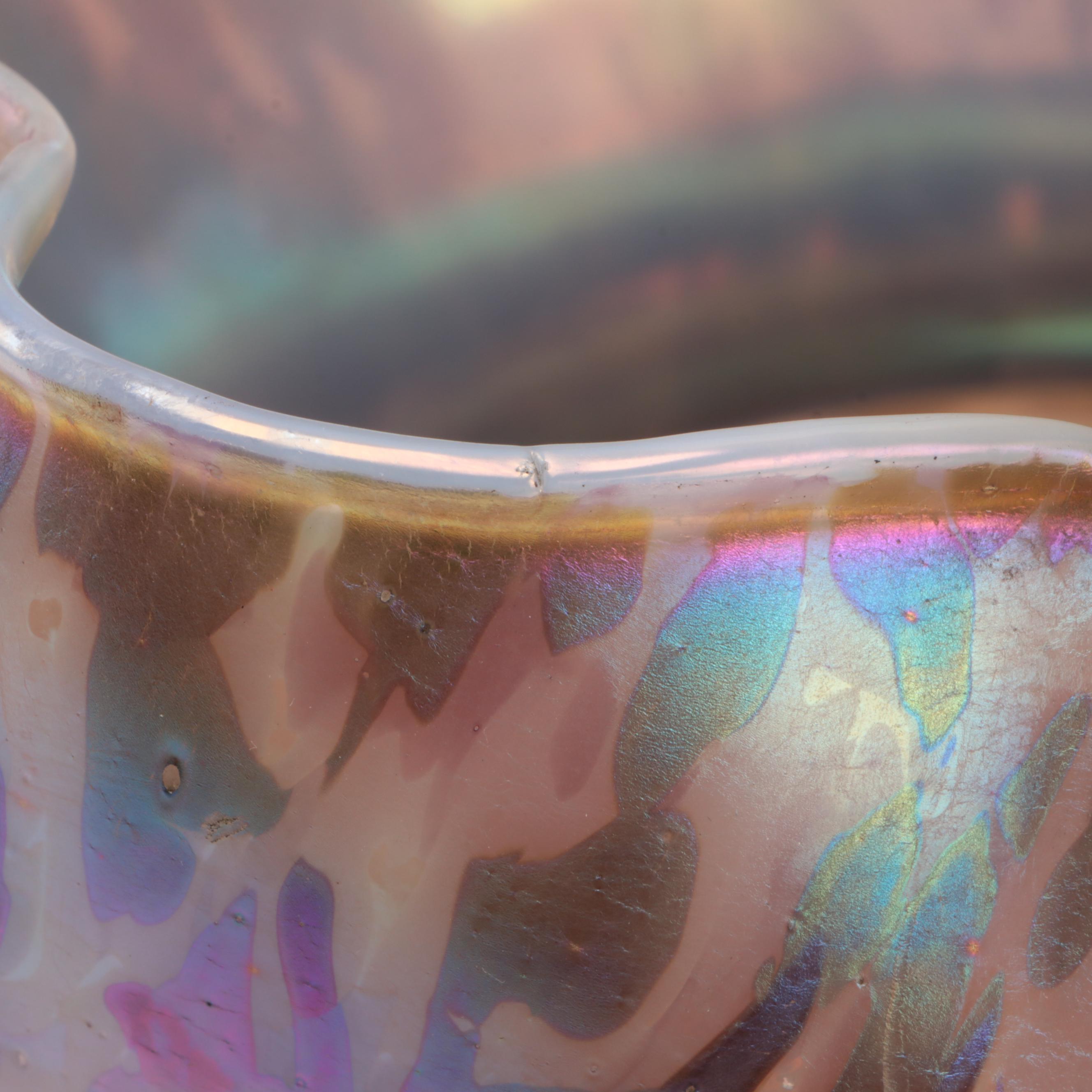 Bohemian Art Nouveau Pewter-Mounted Iridescent Art Glass Vase, Probably Loetz