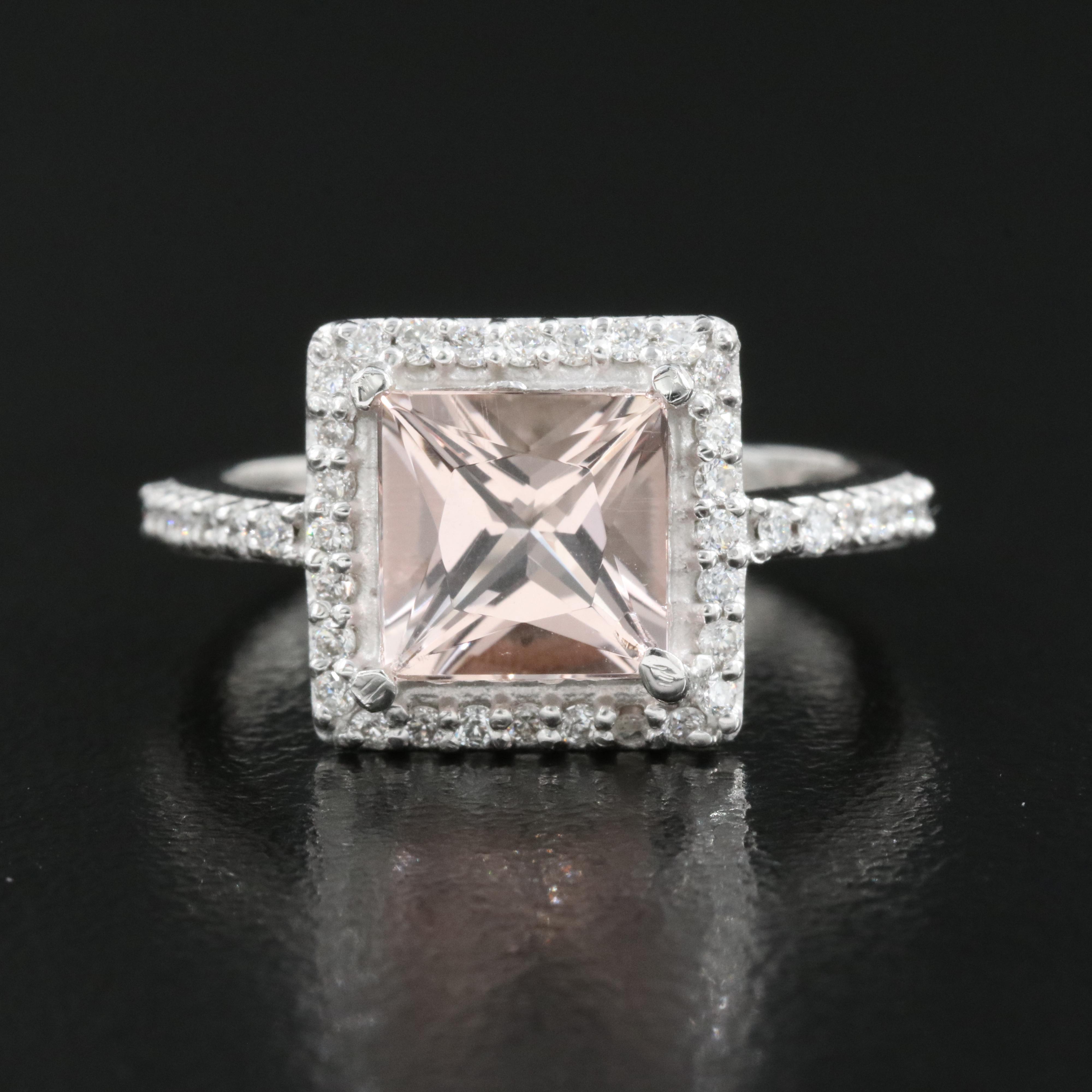 Platinum Morganite and Diamond Ring