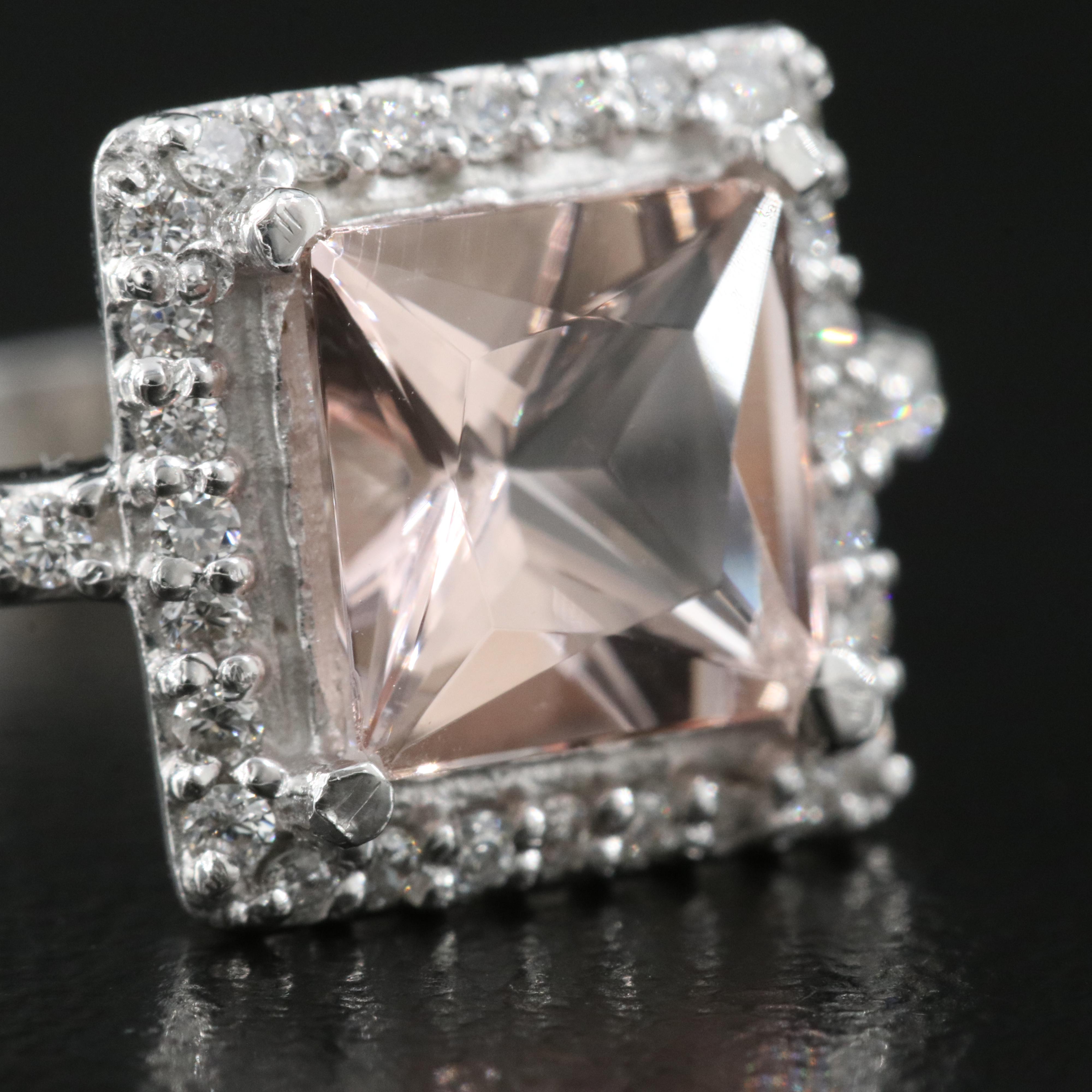 Platinum Morganite and Diamond Ring