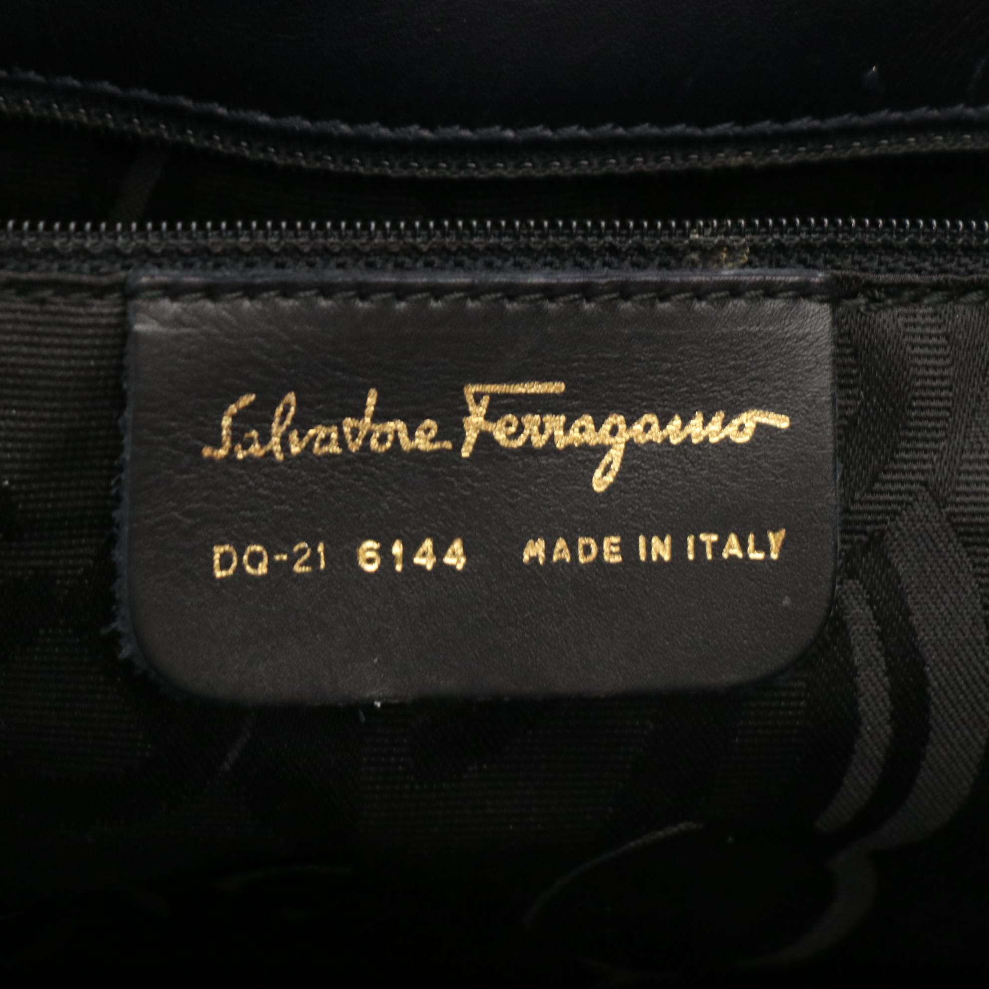 Salvatore Ferragamo Shoulder Bag with High Heel Motif Hardware in Navy Leather