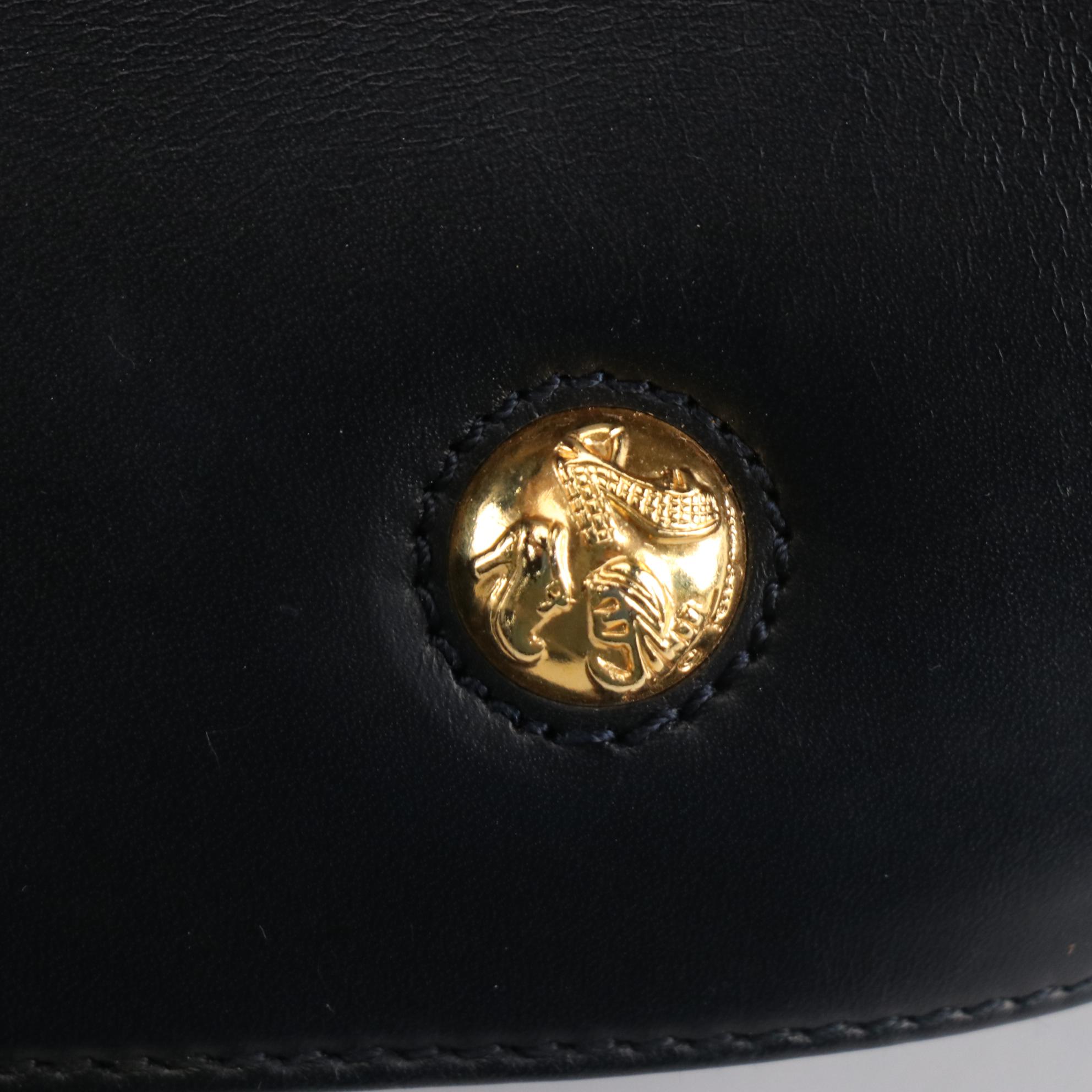 Salvatore Ferragamo Shoulder Bag with High Heel Motif Hardware in Navy Leather