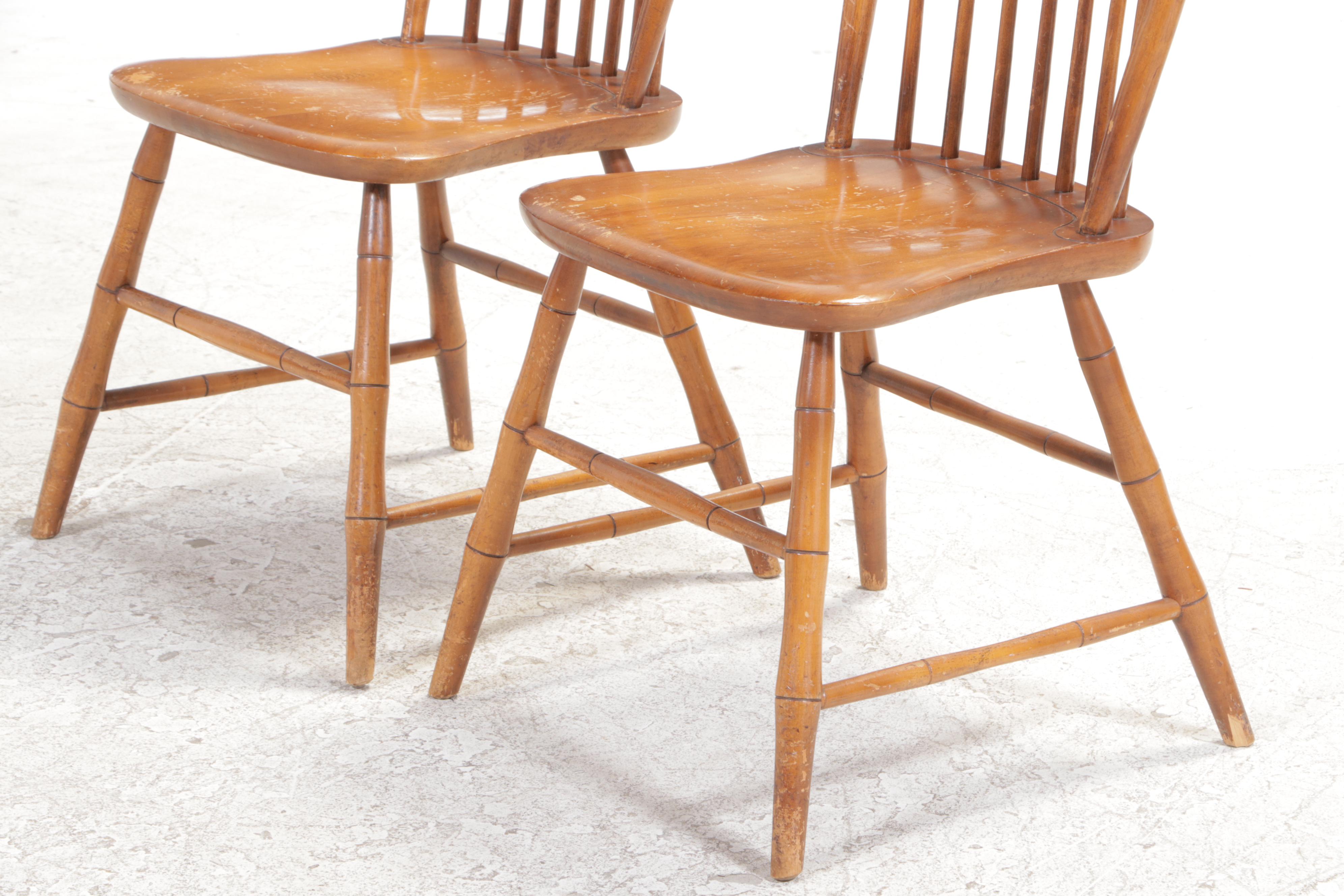 Pair of Curtis Products Inc. Colonial Style Maple Birdcage Windsor Side Chairs