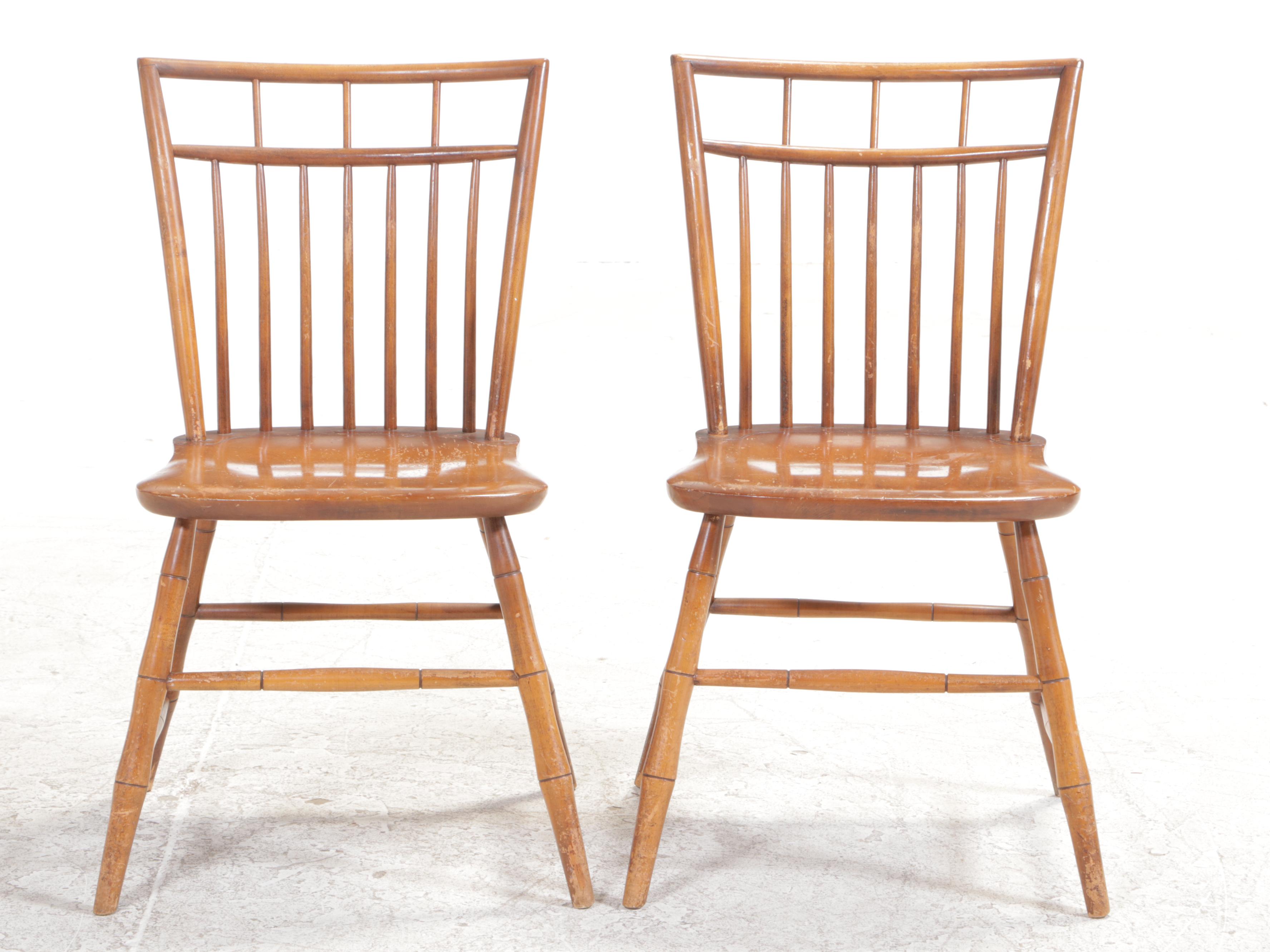 Pair of Curtis Products Inc. Colonial Style Maple Birdcage Windsor Side Chairs